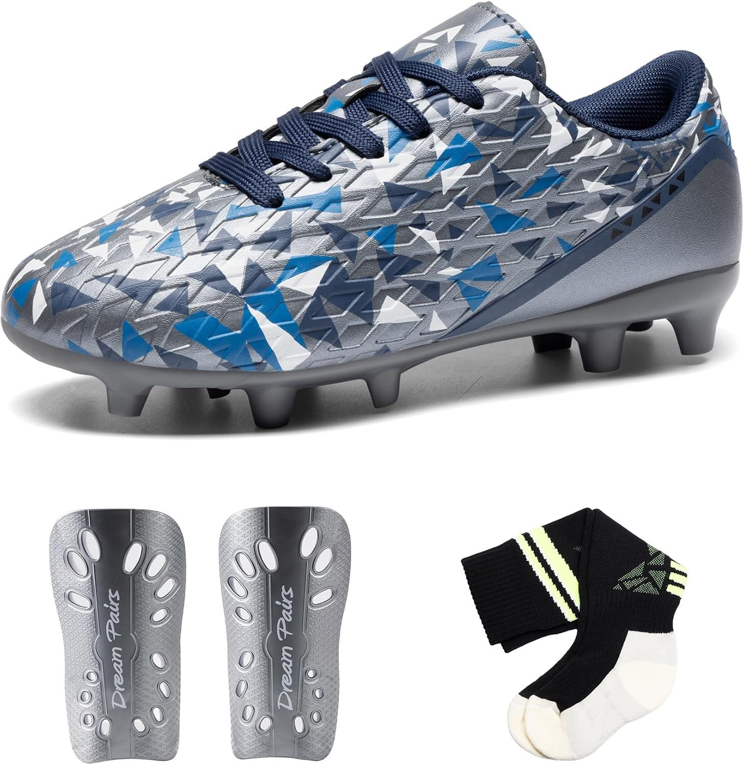 imageDREAM PAIRS Boys Girls Soccer Cleats Youth Firm Groud Athletic Outdoor Trainning Football Shoes with Soccer SocksDark GreyNavy