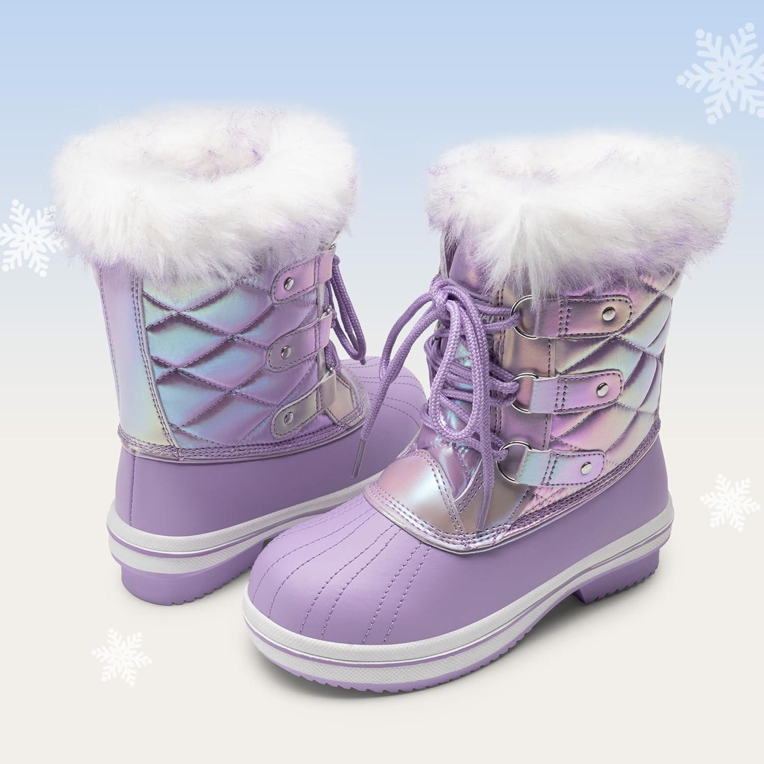 imageDREAM PAIRS Cozy Kids Snow Boots Warm amp WaterResistant Winter Boots with Faux Fur for AllDay Play NonSlip Mid Calf BootsLight Purple