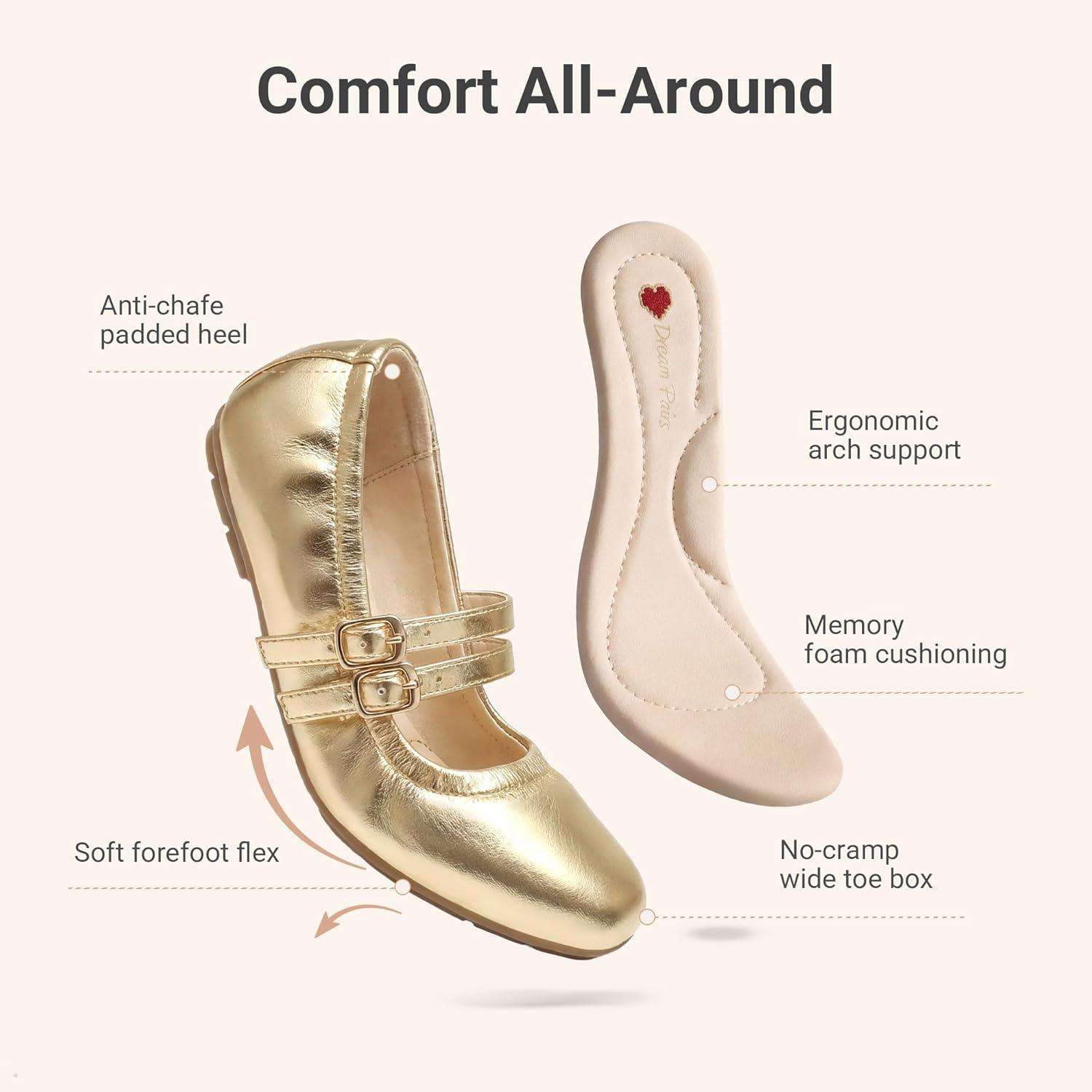 imageDREAM PAIRS Girls Dress Shoes Slip on Ballerina Flats Mary Jane Ballet Shoes for WeddingPartyGold