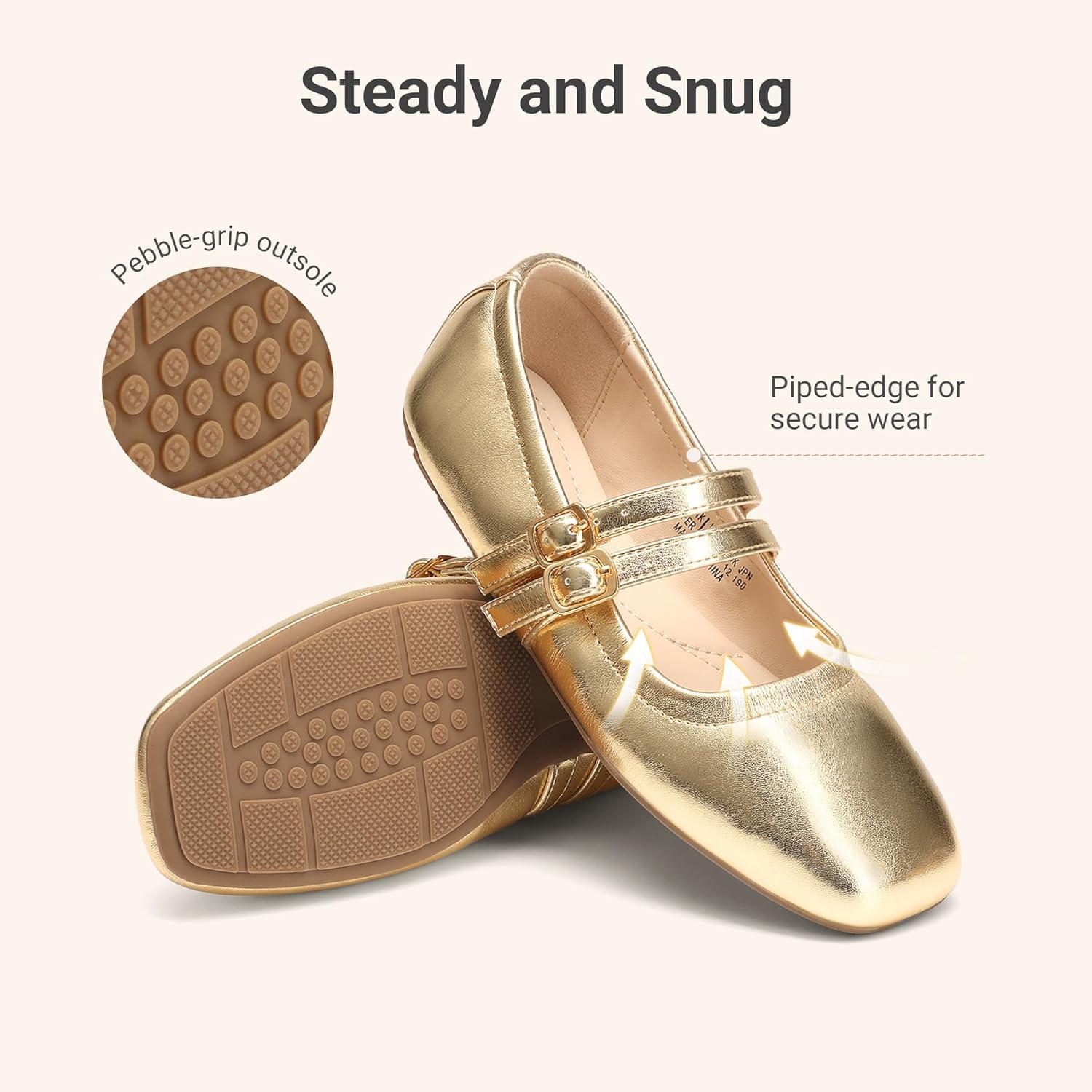 imageDREAM PAIRS Girls Dress Shoes Slip on Ballerina Flats Mary Jane Ballet Shoes for WeddingPartyGold