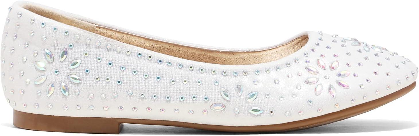 imageDREAM PAIRS Girls Dress Shoes Slipon Rhinestone Glitter Ballet Flats for Wedding Party Birthday Prom Little KidBig KidNina100white