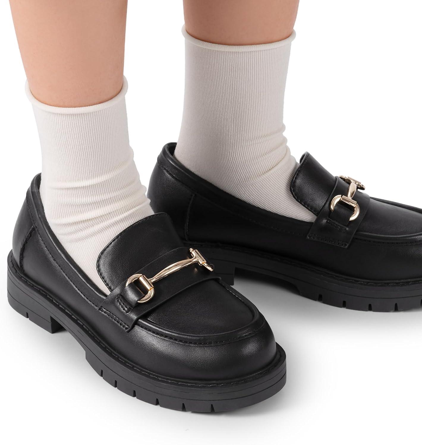 imageDREAM PAIRS Girls Loafers Chunky Platform Slip On Loafers School Uniform Dress ShoesBlackpu