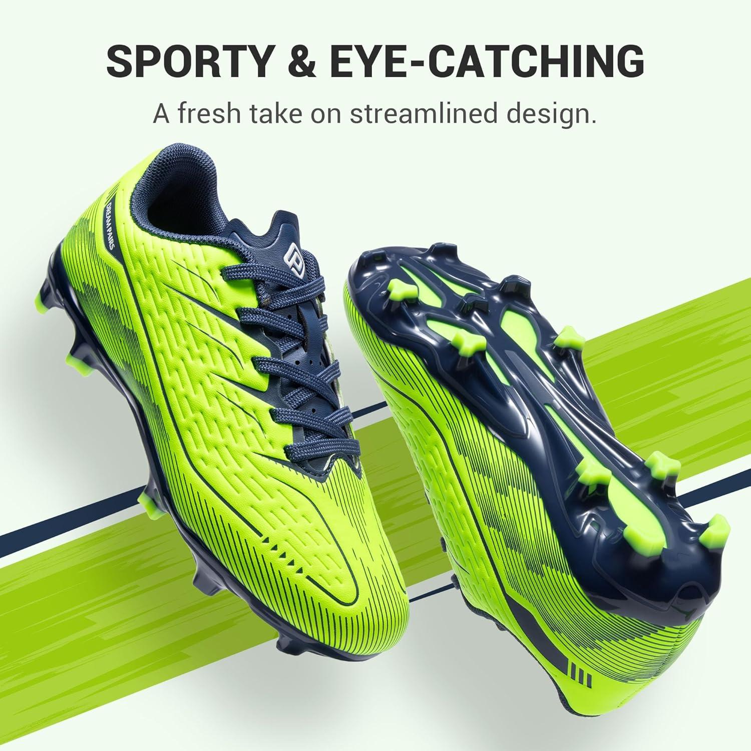 imageDREAM PAIRS Kids Multi Ground Soccer Cleats with HighSpeed AntiTwist TPU Plate Athletic Football Shoes for LittleBig KidsNeon Green