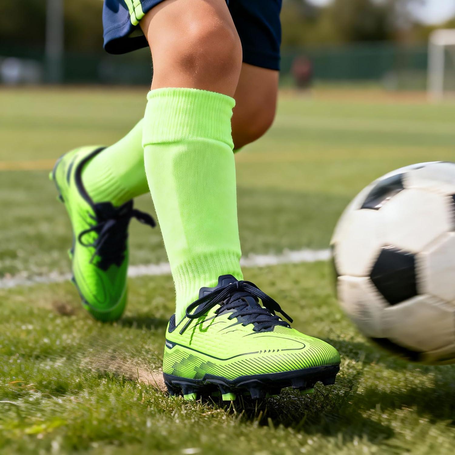 imageDREAM PAIRS Kids Multi Ground Soccer Cleats with HighSpeed AntiTwist TPU Plate Athletic Football Shoes for LittleBig KidsNeon Green