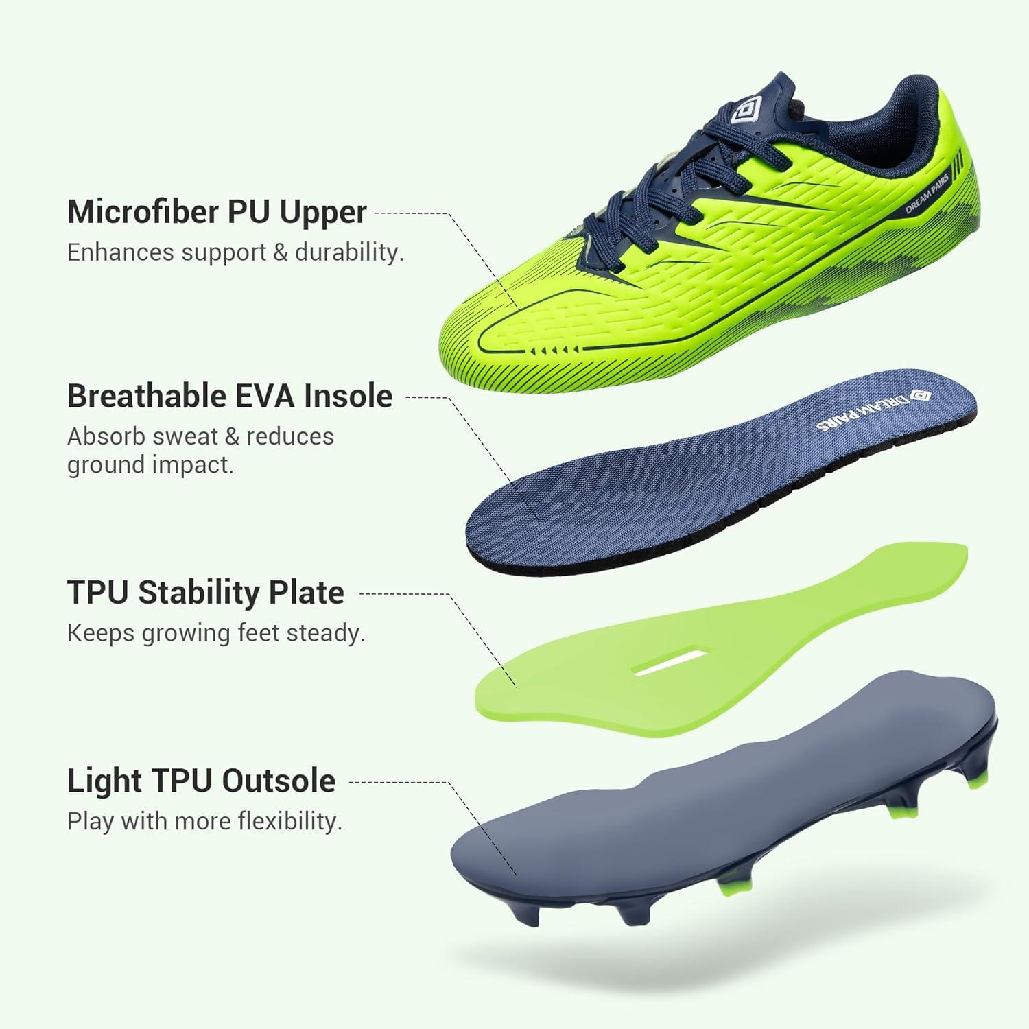 imageDREAM PAIRS Kids Multi Ground Soccer Cleats with HighSpeed AntiTwist TPU Plate Athletic Football Shoes for LittleBig KidsNeon Green