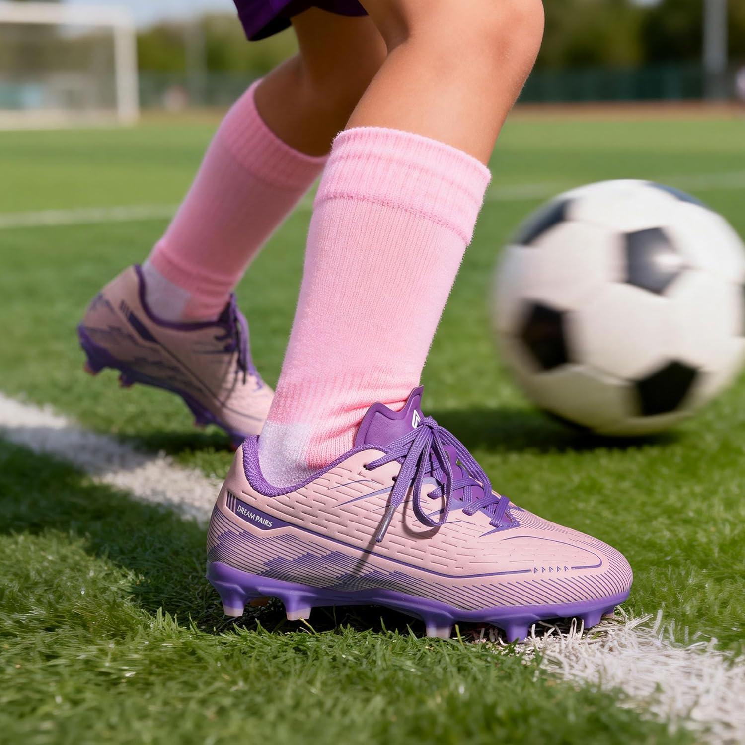 imageDREAM PAIRS Kids Multi Ground Soccer Cleats with HighSpeed AntiTwist TPU Plate Athletic Football Shoes for LittleBig KidsPinkPurple