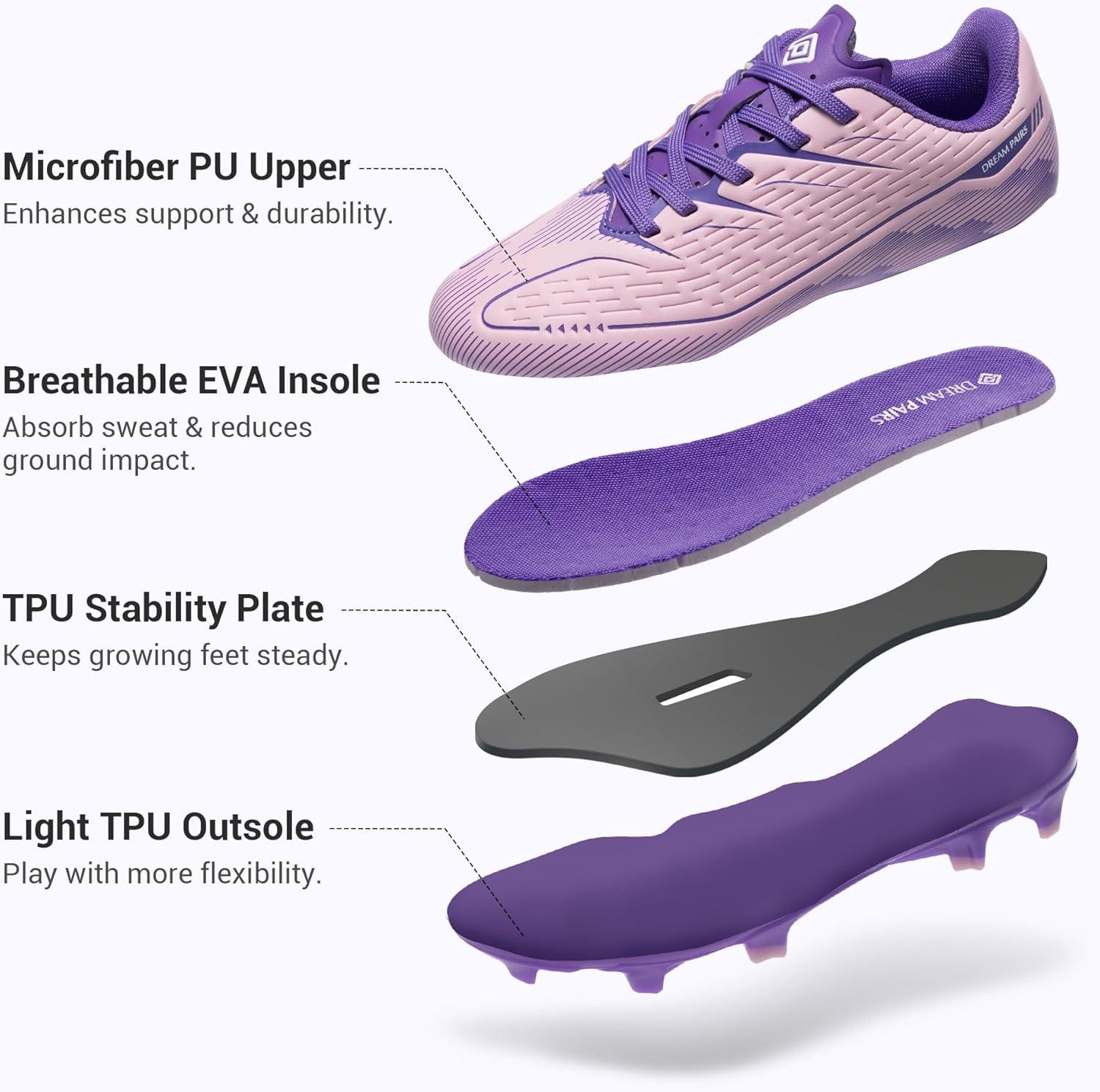 imageDREAM PAIRS Kids Multi Ground Soccer Cleats with HighSpeed AntiTwist TPU Plate Athletic Football Shoes for LittleBig KidsPinkPurple