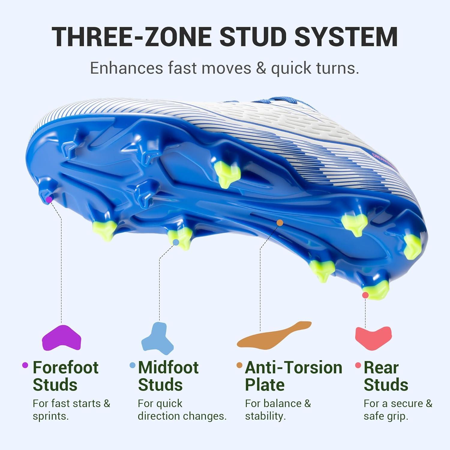 imageDREAM PAIRS Kids Multi Ground Soccer Cleats with HighSpeed AntiTwist TPU Plate Athletic Football Shoes for LittleBig KidsWhiteBlue