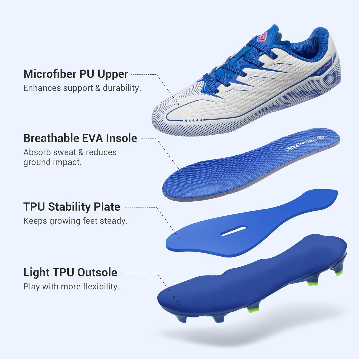 imageDREAM PAIRS Kids Multi Ground Soccer Cleats with HighSpeed AntiTwist TPU Plate Athletic Football Shoes for LittleBig KidsWhiteBlue