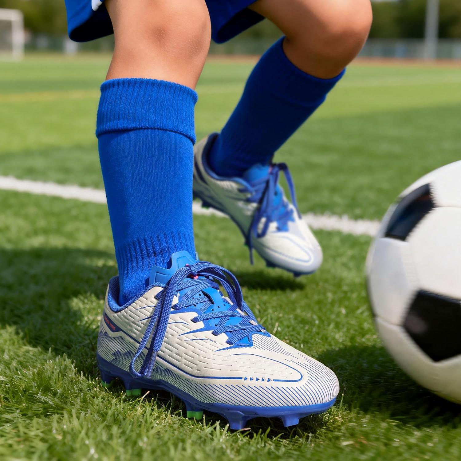 imageDREAM PAIRS Kids Multi Ground Soccer Cleats with HighSpeed AntiTwist TPU Plate Athletic Football Shoes for LittleBig KidsWhiteBlue