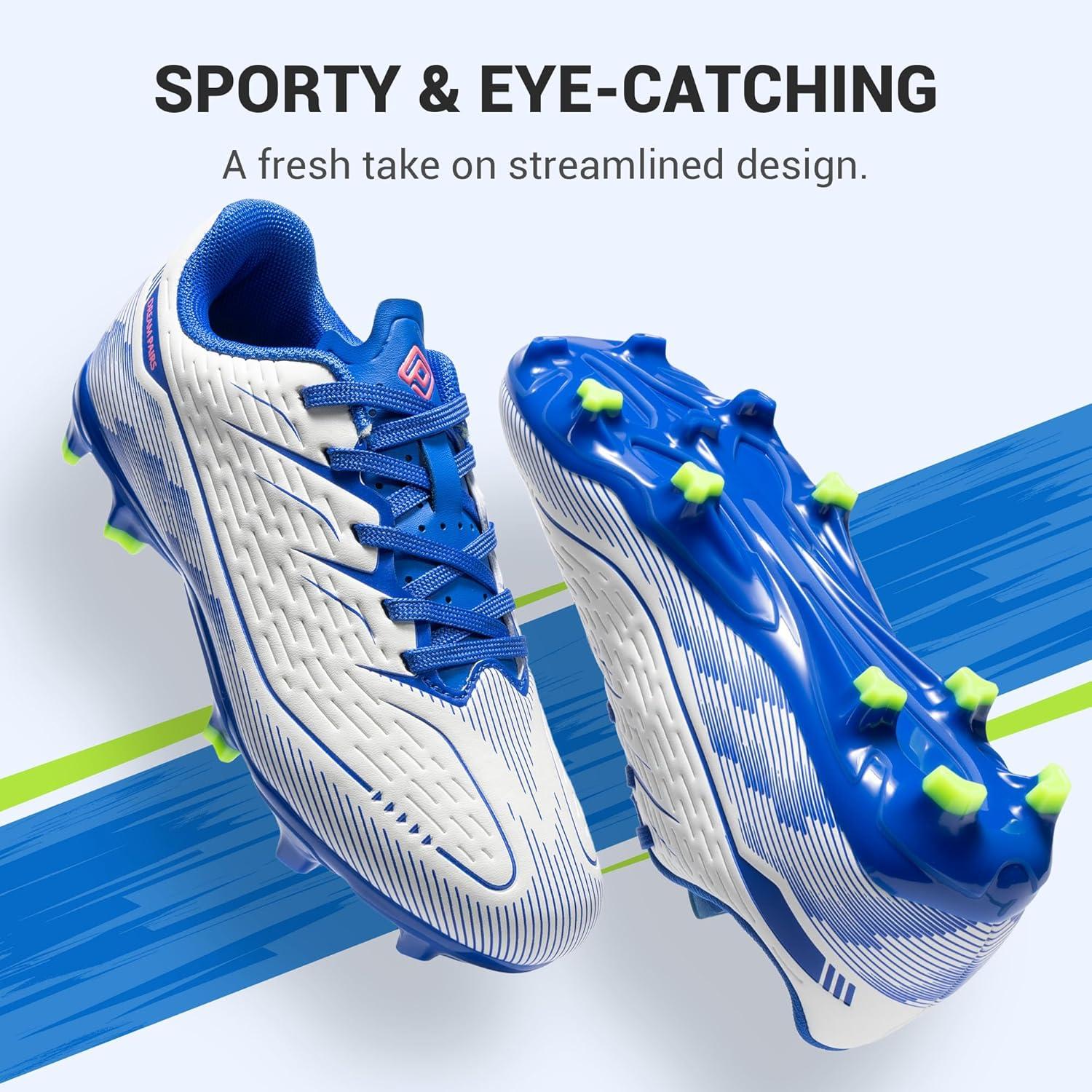 imageDREAM PAIRS Kids Multi Ground Soccer Cleats with HighSpeed AntiTwist TPU Plate Athletic Football Shoes for LittleBig KidsWhiteBlue