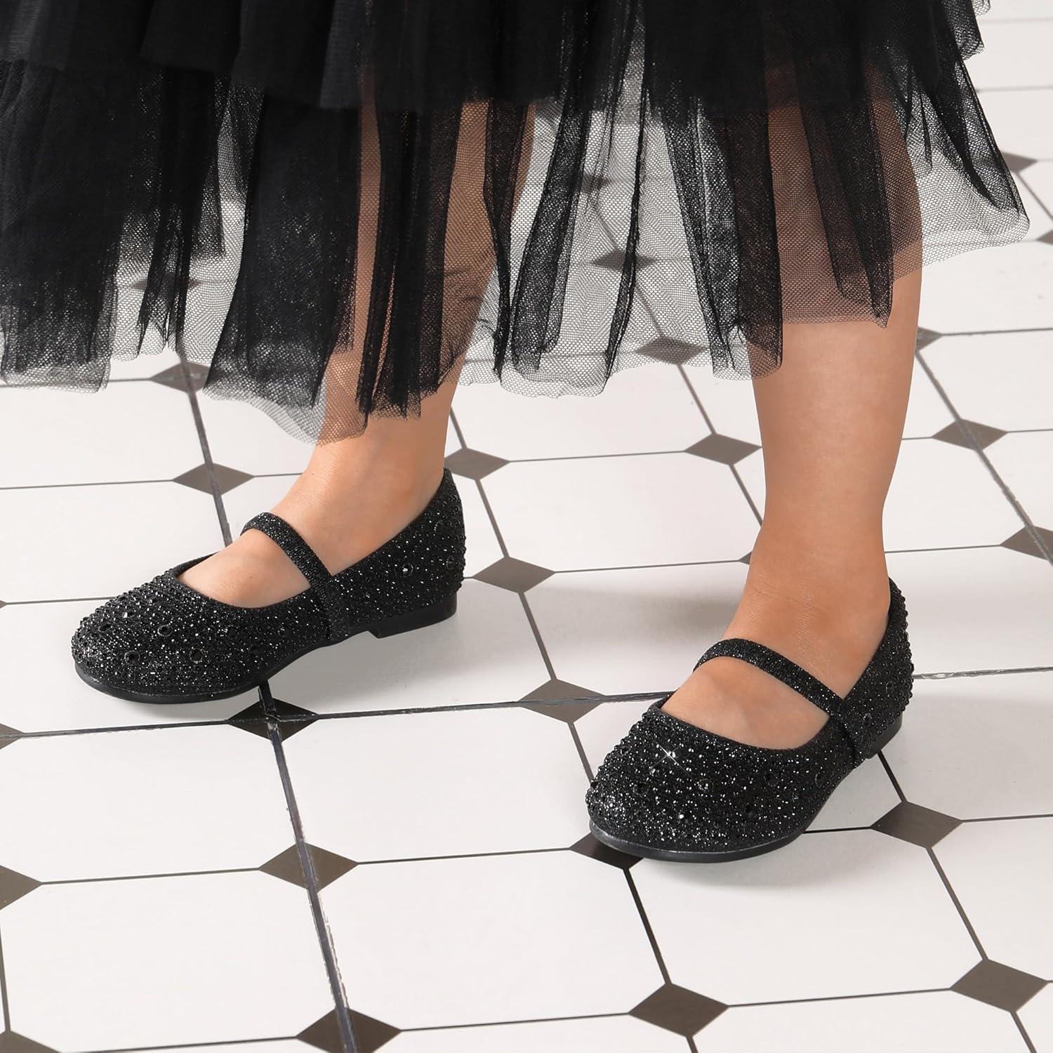imageDREAM PAIRS Toddler Girls Dress Shoes Mary Jane Ballet Flats Flower Girl Shoes with Rhinestone Slipon Toddler Mary Jane FlatsBlackGlitter
