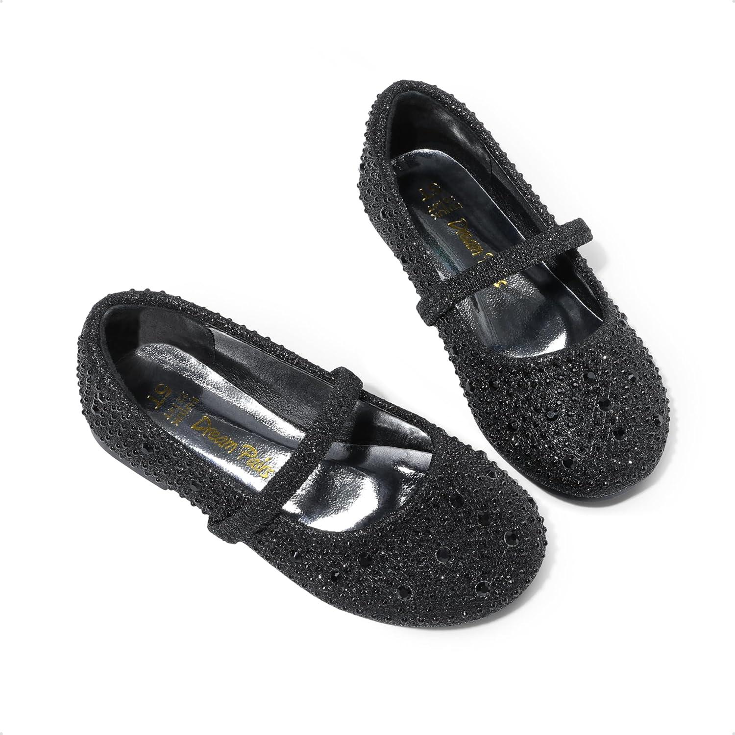 imageDREAM PAIRS Toddler Girls Dress Shoes Mary Jane Ballet Flats Flower Girl Shoes with Rhinestone Slipon Toddler Mary Jane FlatsBlackGlitter