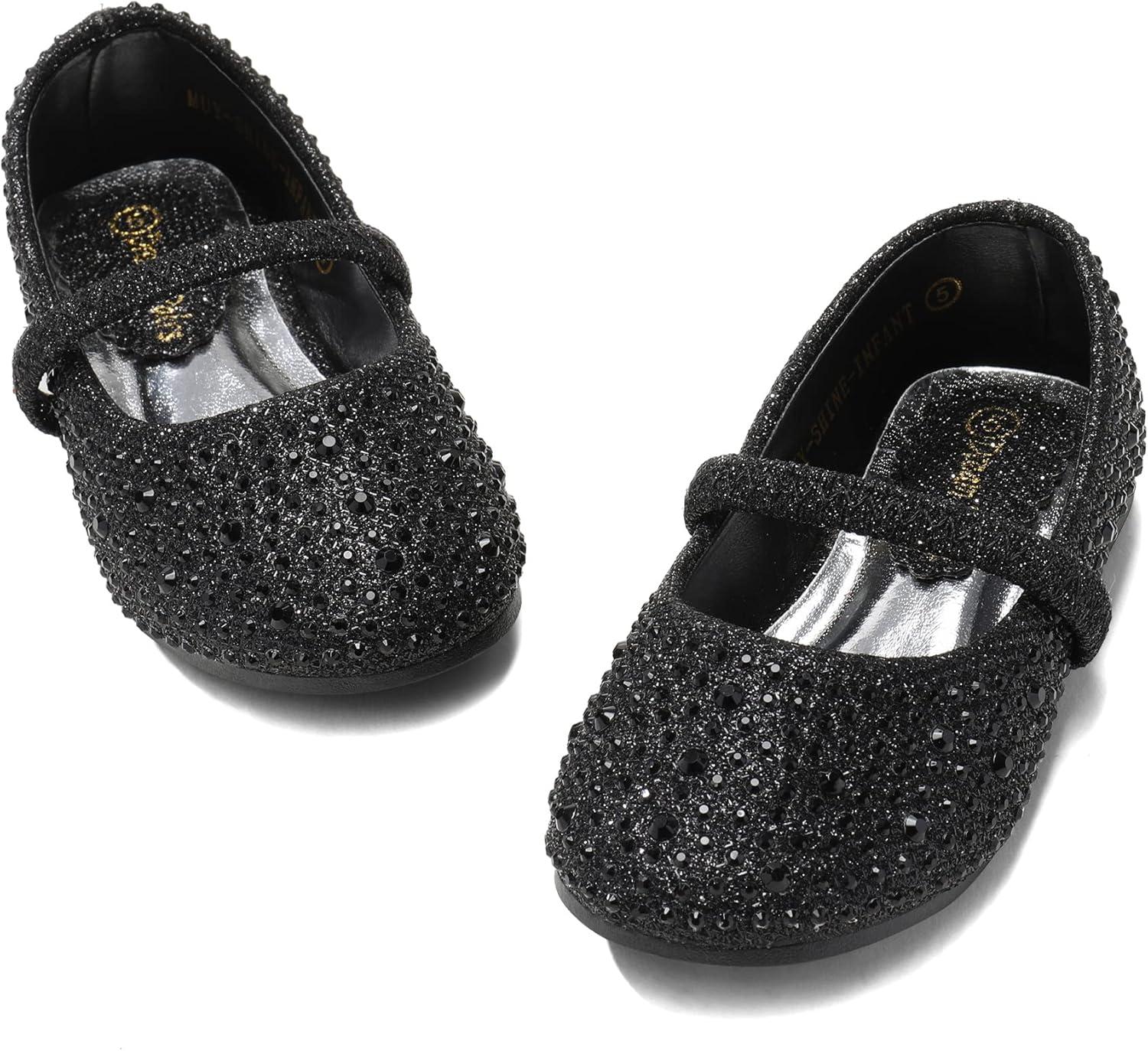 imageDREAM PAIRS Toddler Girls Dress Shoes Mary Jane Ballet Flats Flower Girl Shoes with Rhinestone Slipon Toddler Mary Jane FlatsBlackGlitter