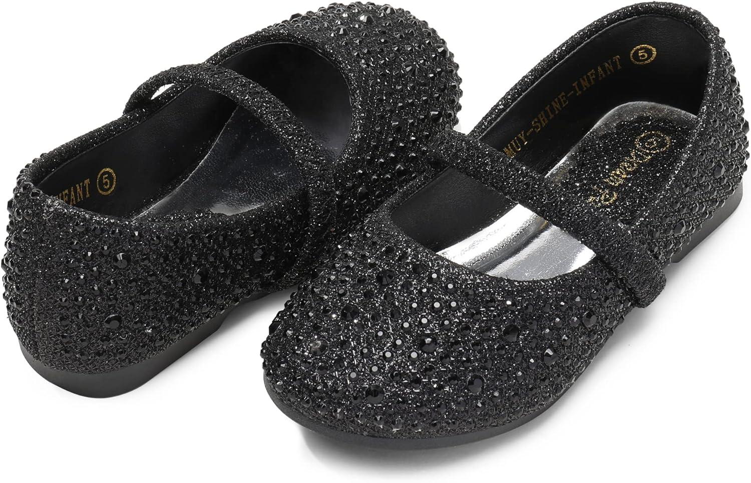 imageDREAM PAIRS Toddler Girls Dress Shoes Mary Jane Ballet Flats Flower Girl Shoes with Rhinestone Slipon Toddler Mary Jane FlatsBlackGlitter
