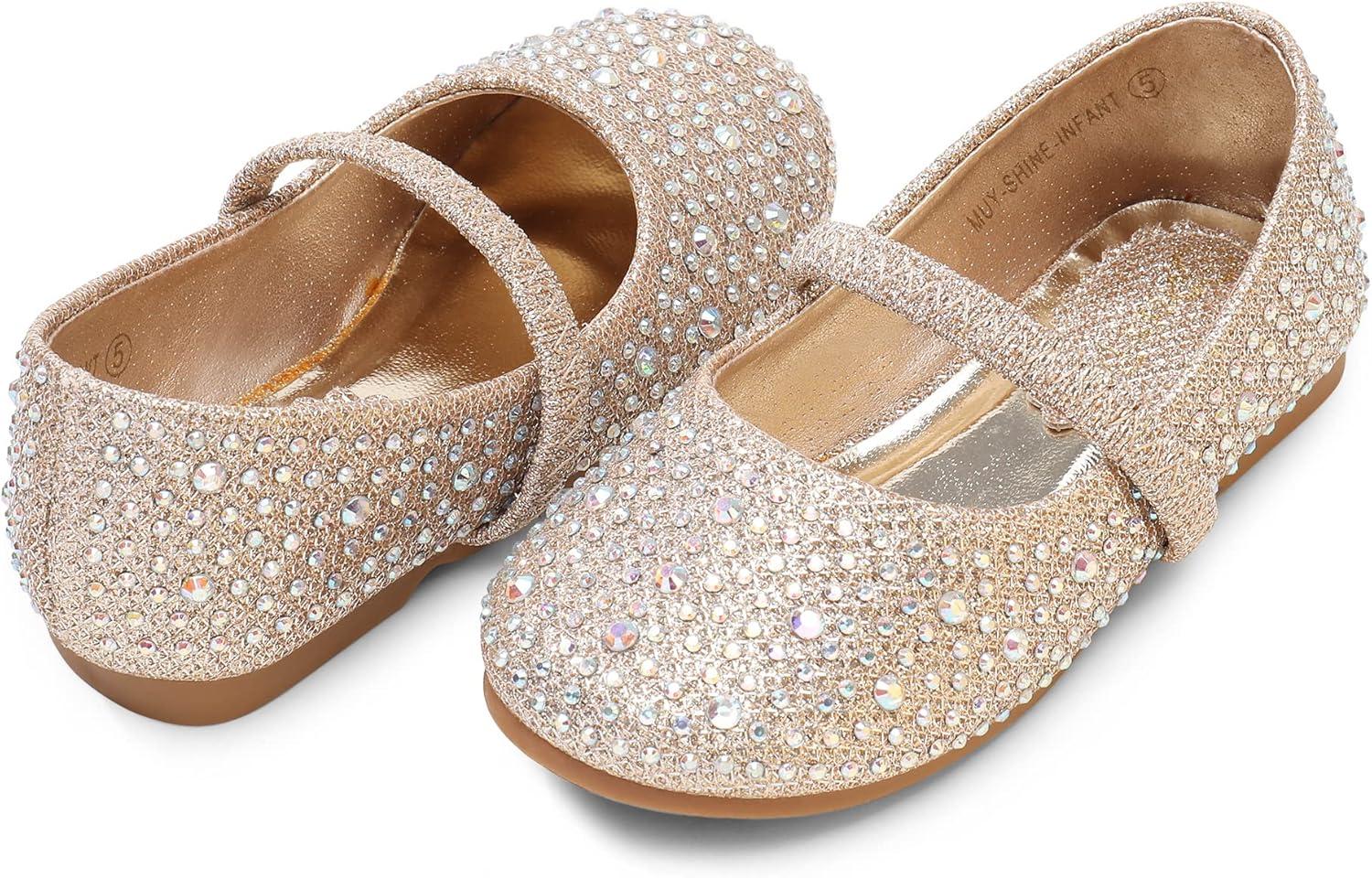 imageDREAM PAIRS Toddler Girls Dress Shoes Mary Jane Ballet Flats Flower Girl Shoes with Rhinestone Slipon Toddler Mary Jane FlatsMuyshinegold Glitter