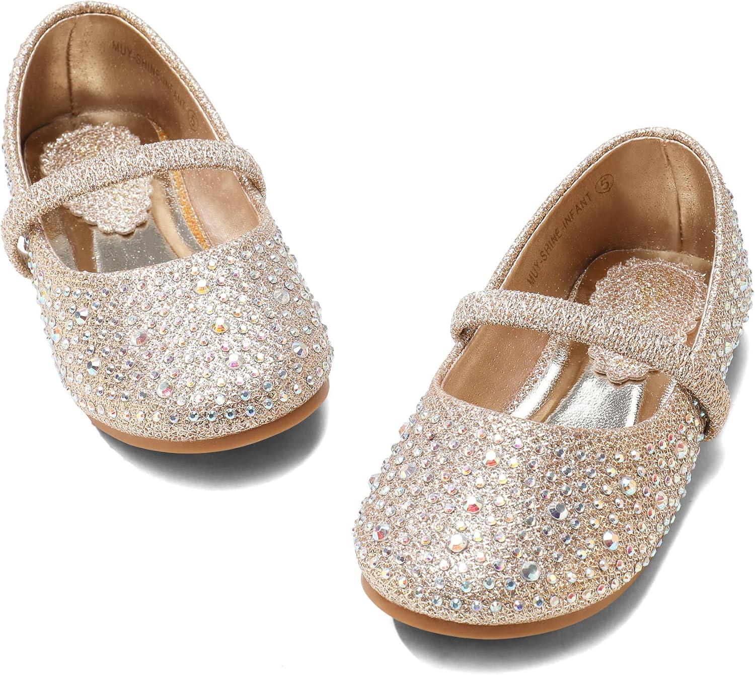 imageDREAM PAIRS Toddler Girls Dress Shoes Mary Jane Ballet Flats Flower Girl Shoes with Rhinestone Slipon Toddler Mary Jane FlatsMuyshinegold Glitter