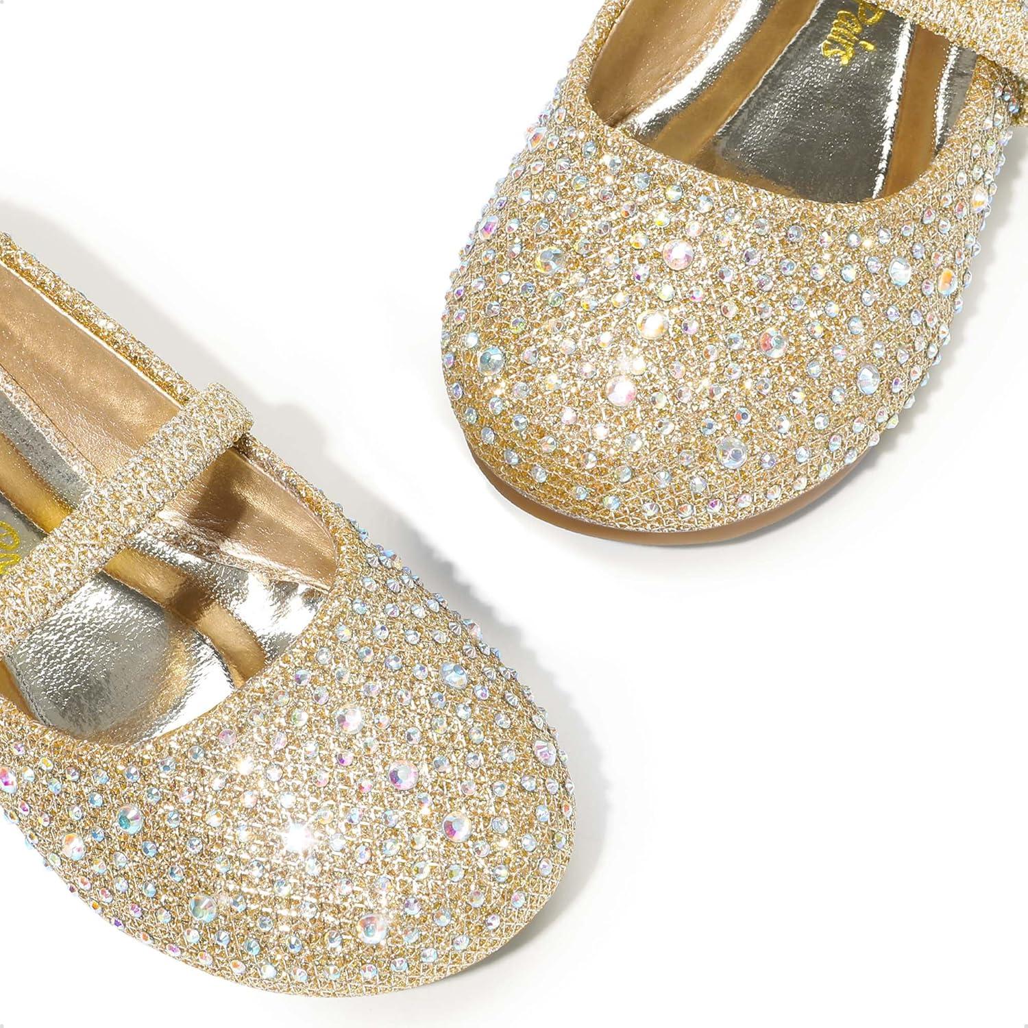 imageDREAM PAIRS Toddler Girls Dress Shoes Mary Jane Ballet Flats Flower Girl Shoes with Rhinestone Slipon Toddler Mary Jane FlatsMuyshinegold Glitter