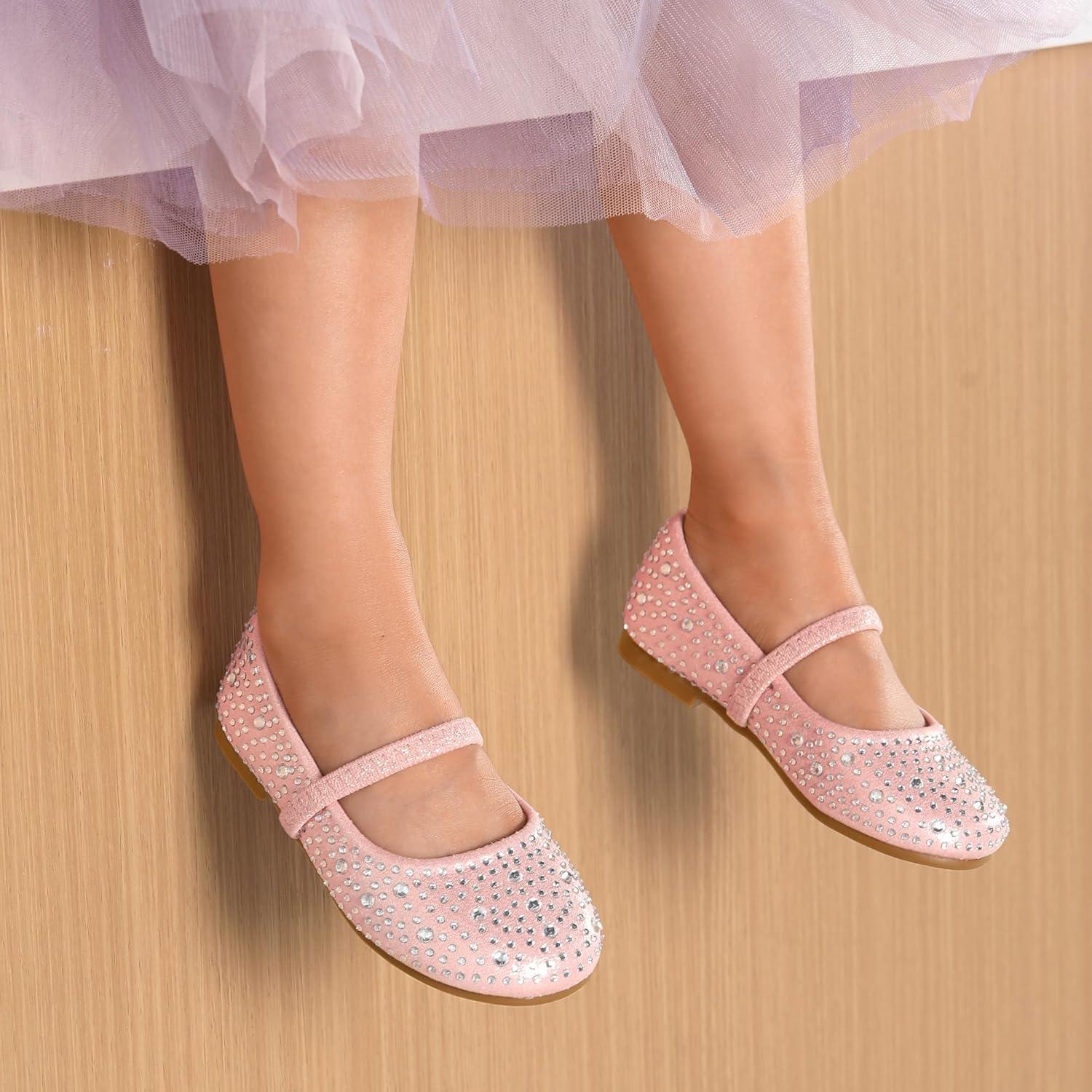 imageDREAM PAIRS Toddler Girls Dress Shoes Mary Jane Ballet Flats Flower Girl Shoes with Rhinestone Slipon Toddler Mary Jane FlatsPinkSuede