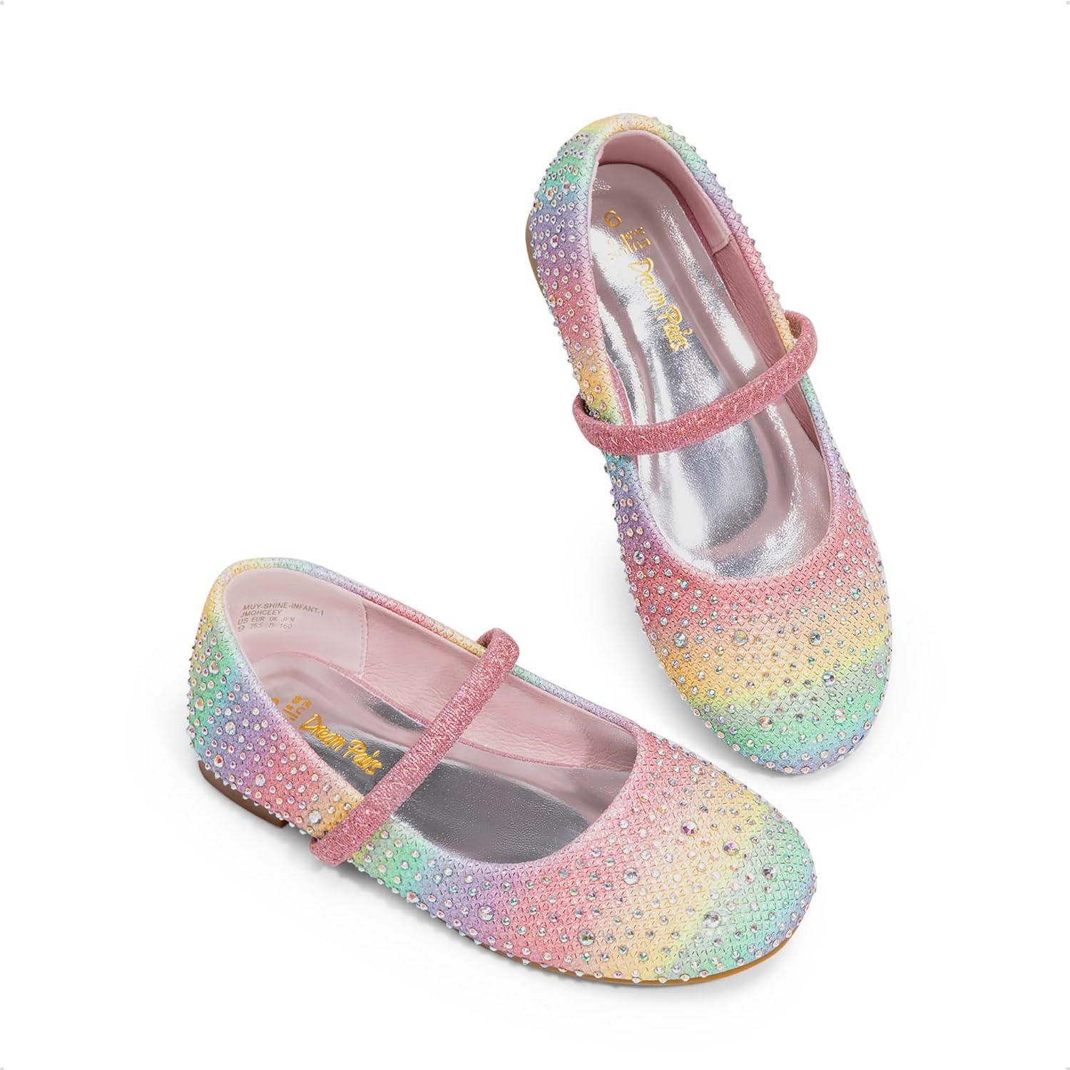 imageDREAM PAIRS Toddler Girls Dress Shoes Mary Jane Ballet Flats Flower Girl Shoes with Rhinestone Slipon Toddler Mary Jane FlatsRainbow