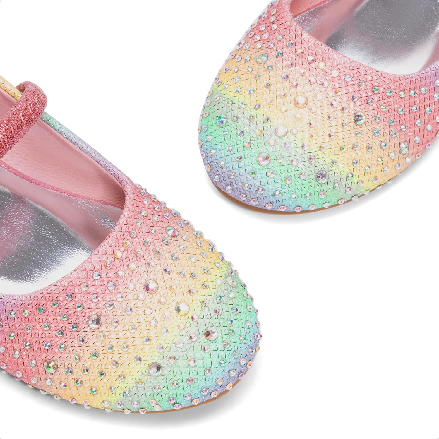 imageDREAM PAIRS Toddler Girls Dress Shoes Mary Jane Ballet Flats Flower Girl Shoes with Rhinestone Slipon Toddler Mary Jane FlatsRainbow