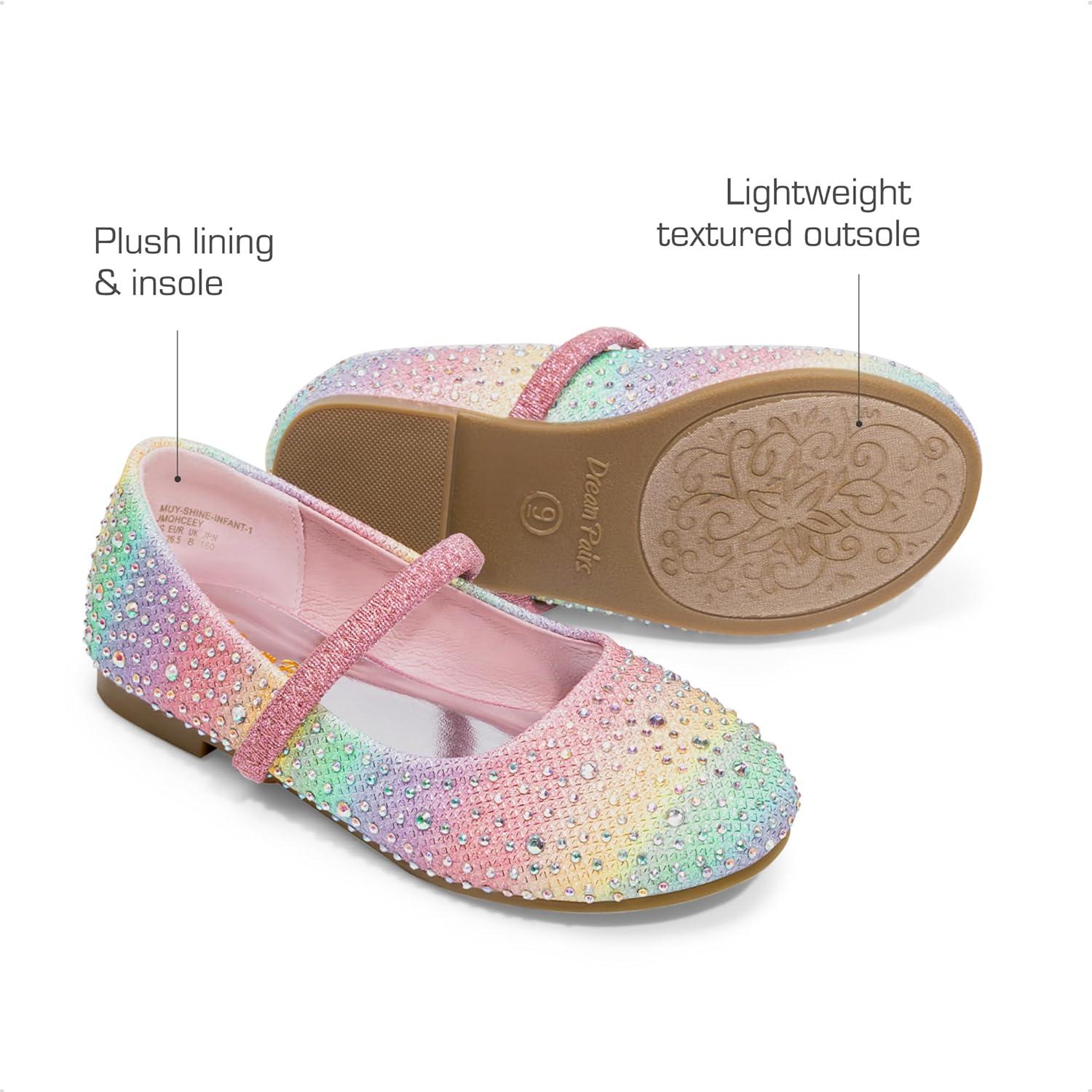 imageDREAM PAIRS Toddler Girls Dress Shoes Mary Jane Ballet Flats Flower Girl Shoes with Rhinestone Slipon Toddler Mary Jane FlatsRainbow