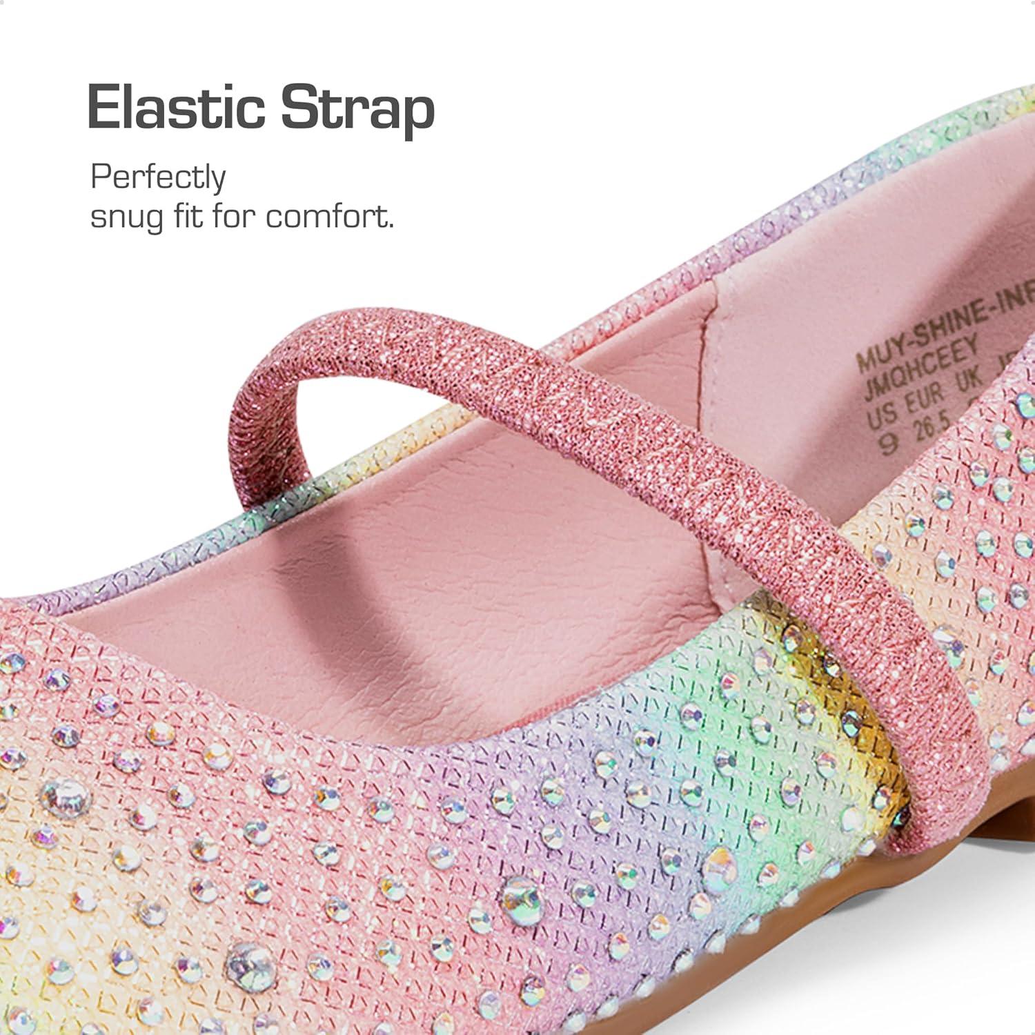 imageDREAM PAIRS Toddler Girls Dress Shoes Mary Jane Ballet Flats Flower Girl Shoes with Rhinestone Slipon Toddler Mary Jane FlatsRainbow