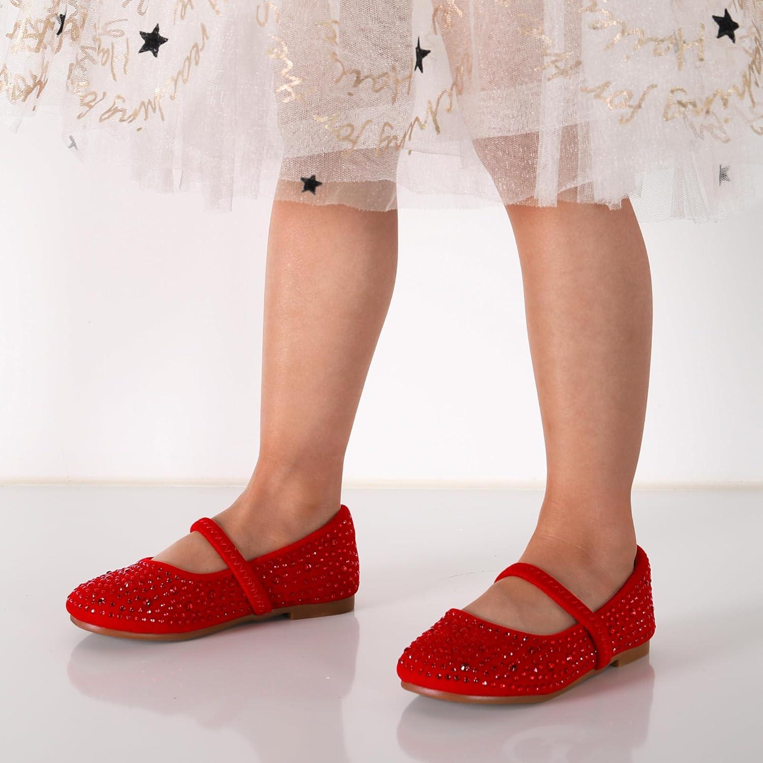 imageDREAM PAIRS Toddler Girls Dress Shoes Mary Jane Ballet Flats Flower Girl Shoes with Rhinestone Slipon Toddler Mary Jane FlatsRedSuede