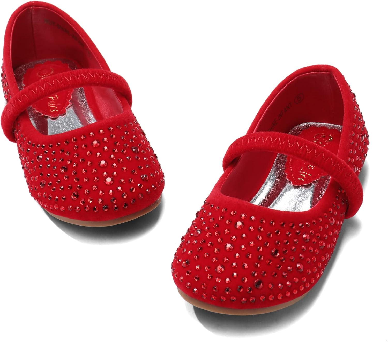 imageDREAM PAIRS Toddler Girls Dress Shoes Mary Jane Ballet Flats Flower Girl Shoes with Rhinestone Slipon Toddler Mary Jane FlatsRedSuede