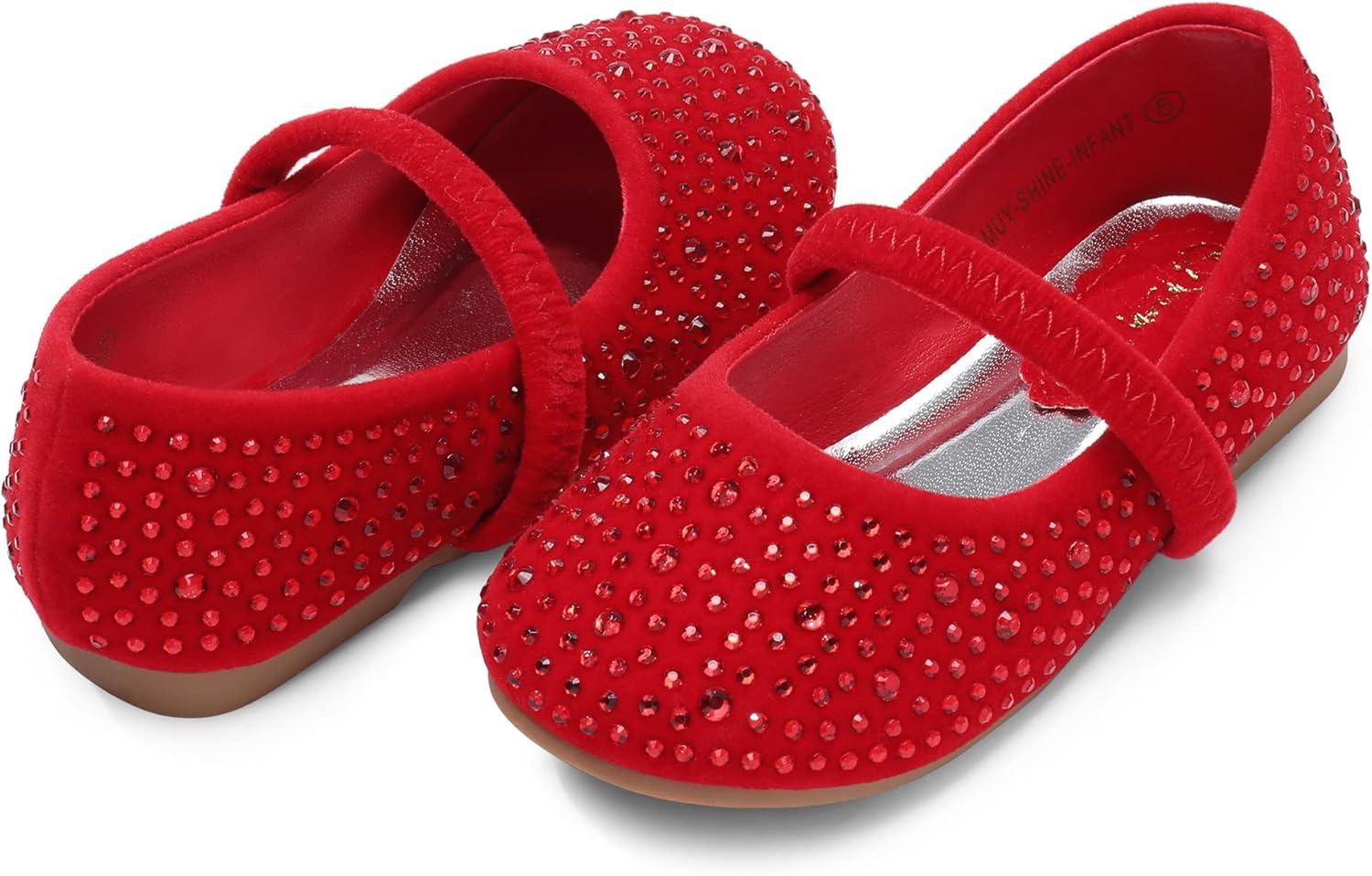 imageDREAM PAIRS Toddler Girls Dress Shoes Mary Jane Ballet Flats Flower Girl Shoes with Rhinestone Slipon Toddler Mary Jane FlatsRedSuede