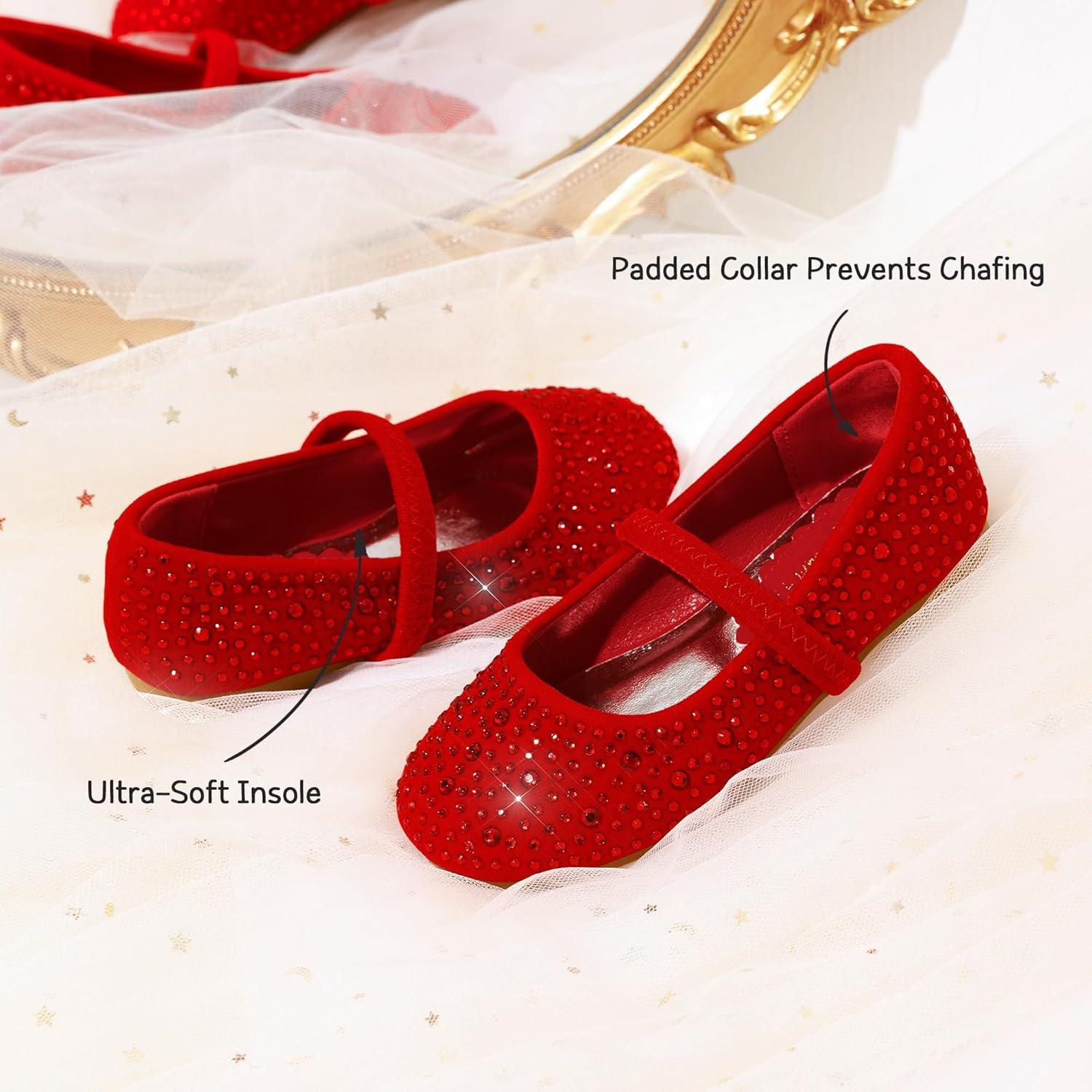 imageDREAM PAIRS Toddler Girls Dress Shoes Mary Jane Ballet Flats Flower Girl Shoes with Rhinestone Slipon Toddler Mary Jane FlatsRedSuede