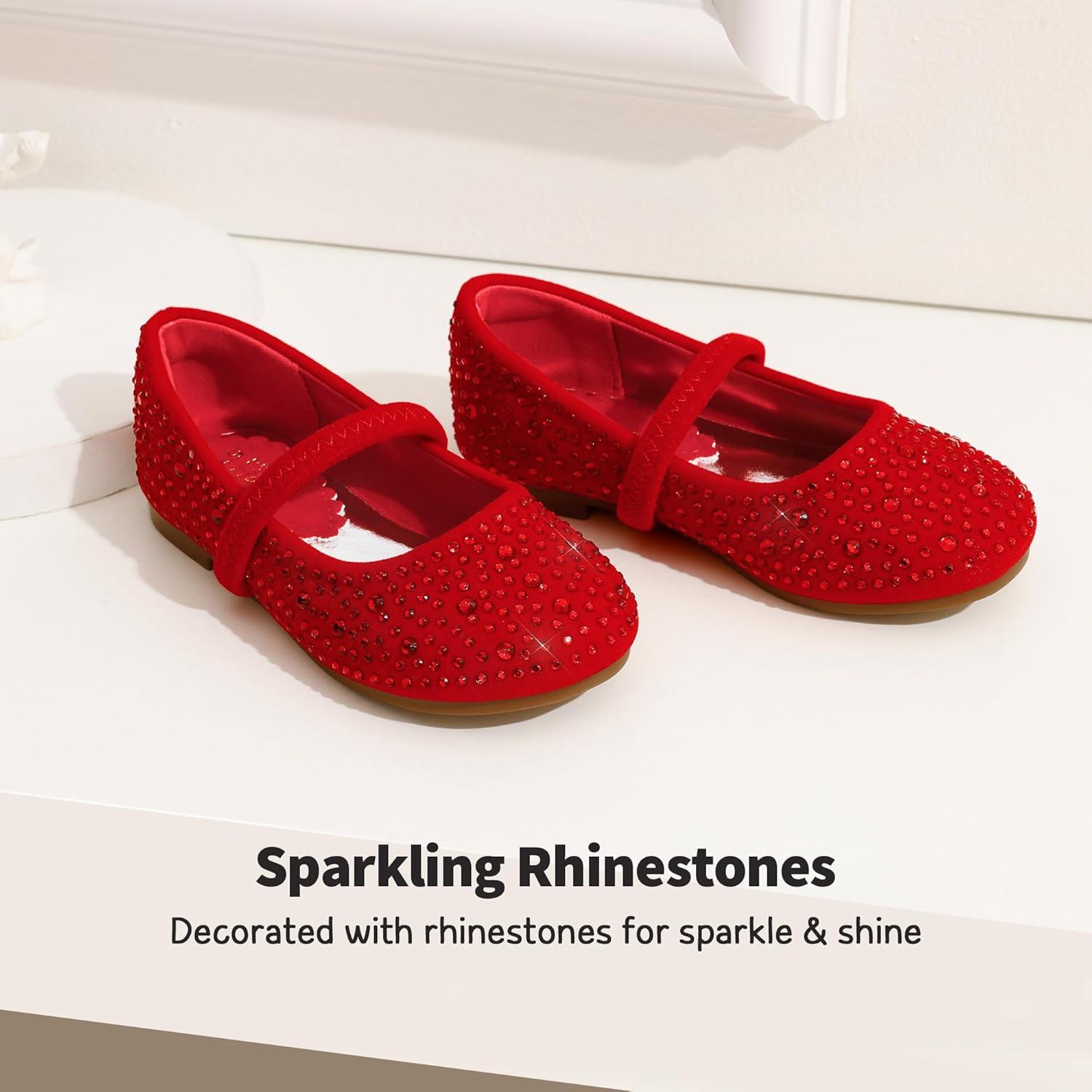 imageDREAM PAIRS Toddler Girls Dress Shoes Mary Jane Ballet Flats Flower Girl Shoes with Rhinestone Slipon Toddler Mary Jane FlatsRedSuede