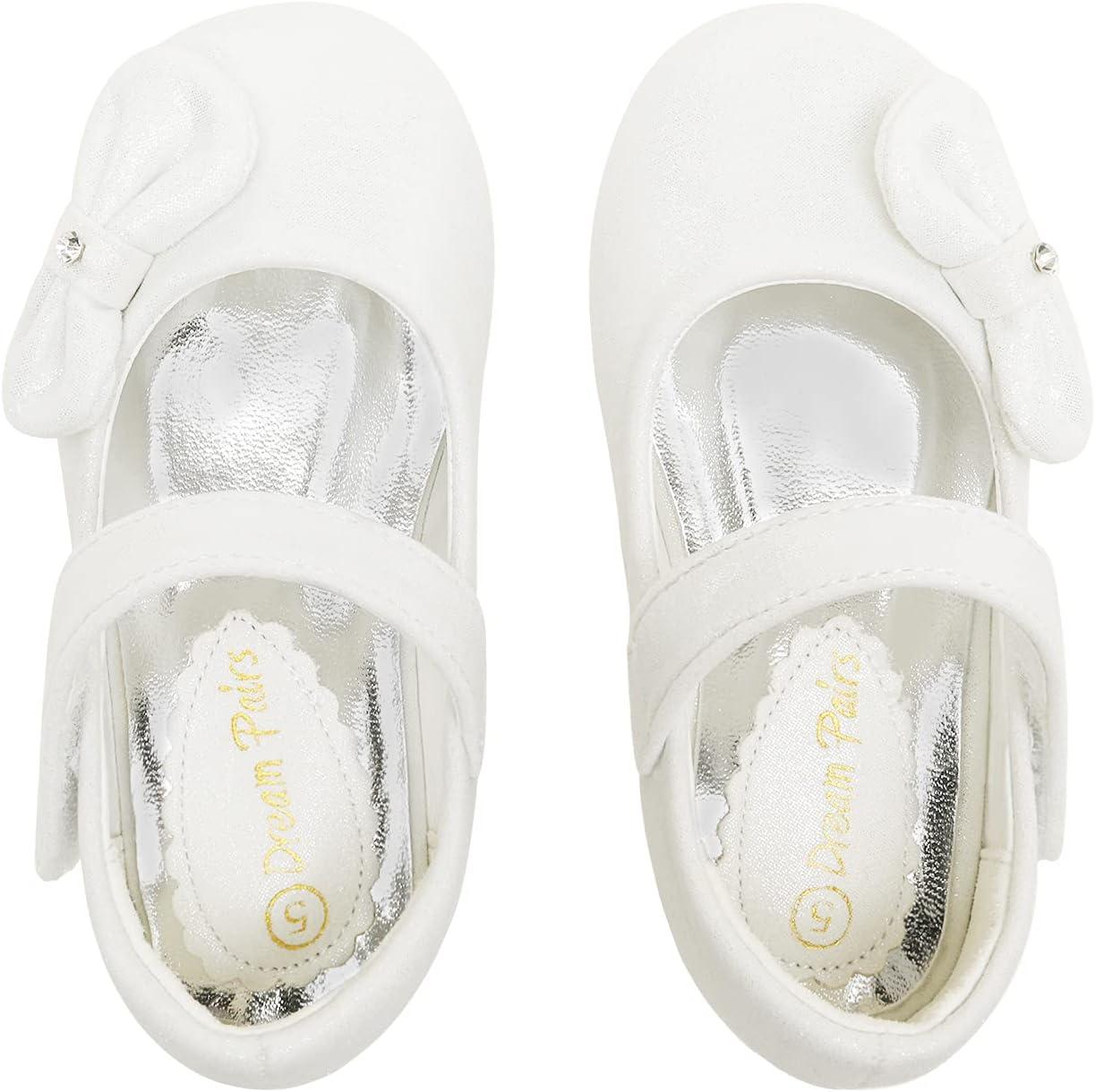 imageDREAM PAIRS Toddler Girls Dress Shoes Mary Jane Flats Girls School Uniform Flats Bow Ballerina ShoesIvory Satin