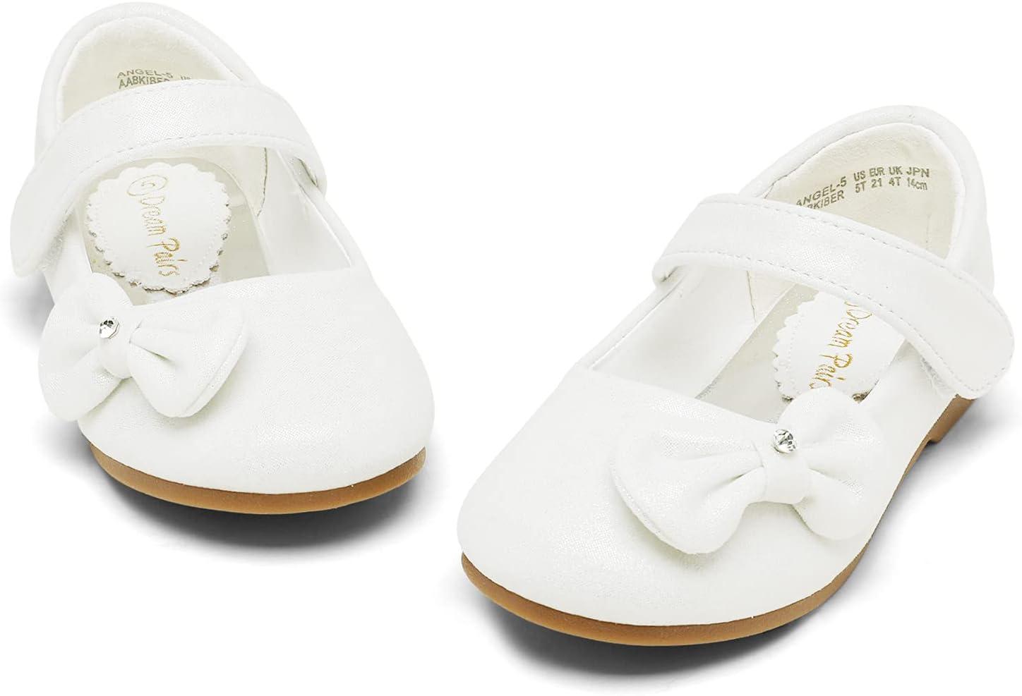 imageDREAM PAIRS Toddler Girls Dress Shoes Mary Jane Flats Girls School Uniform Flats Bow Ballerina ShoesIvory Satin
