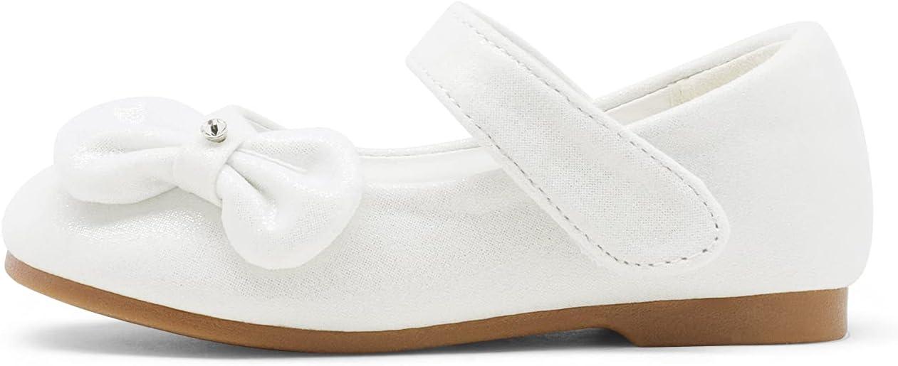imageDREAM PAIRS Toddler Girls Dress Shoes Mary Jane Flats Girls School Uniform Flats Bow Ballerina ShoesIvory Satin