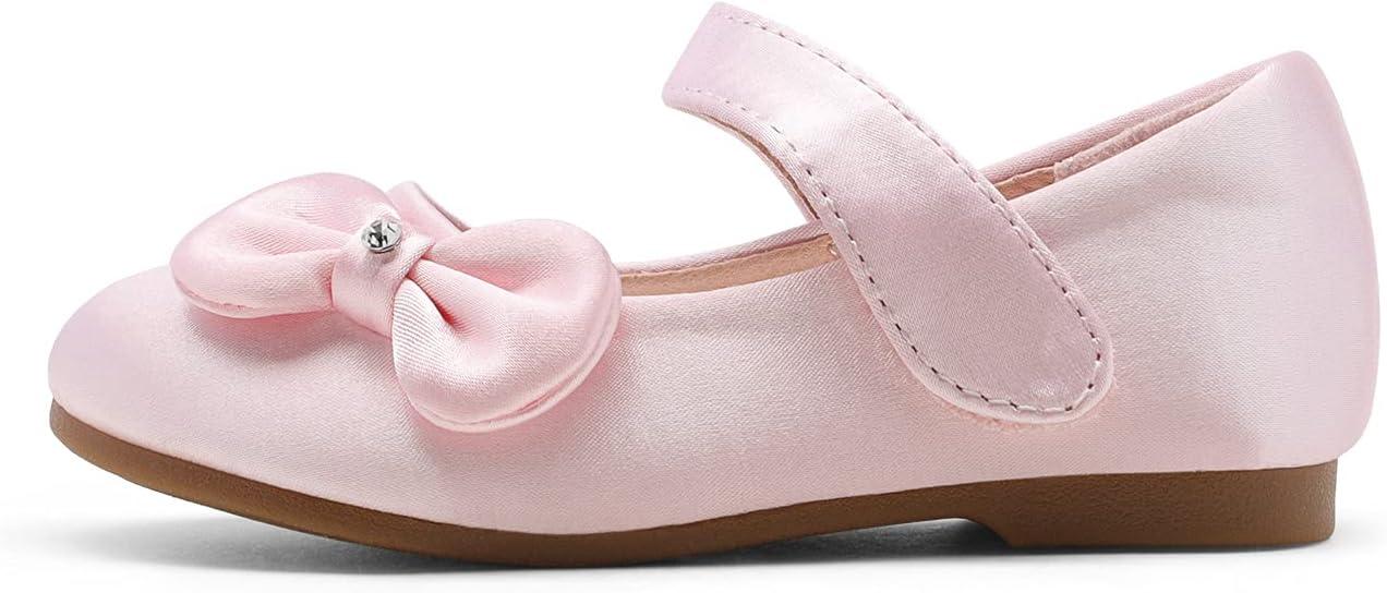 imageDREAM PAIRS Toddler Girls Dress Shoes Mary Jane Flats Girls School Uniform Flats Bow Ballerina ShoesPinkSatin