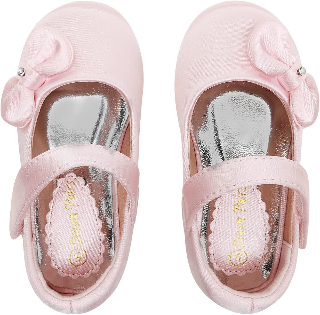 imageDREAM PAIRS Toddler Girls Dress Shoes Mary Jane Flats Girls School Uniform Flats Bow Ballerina ShoesPinkSatin