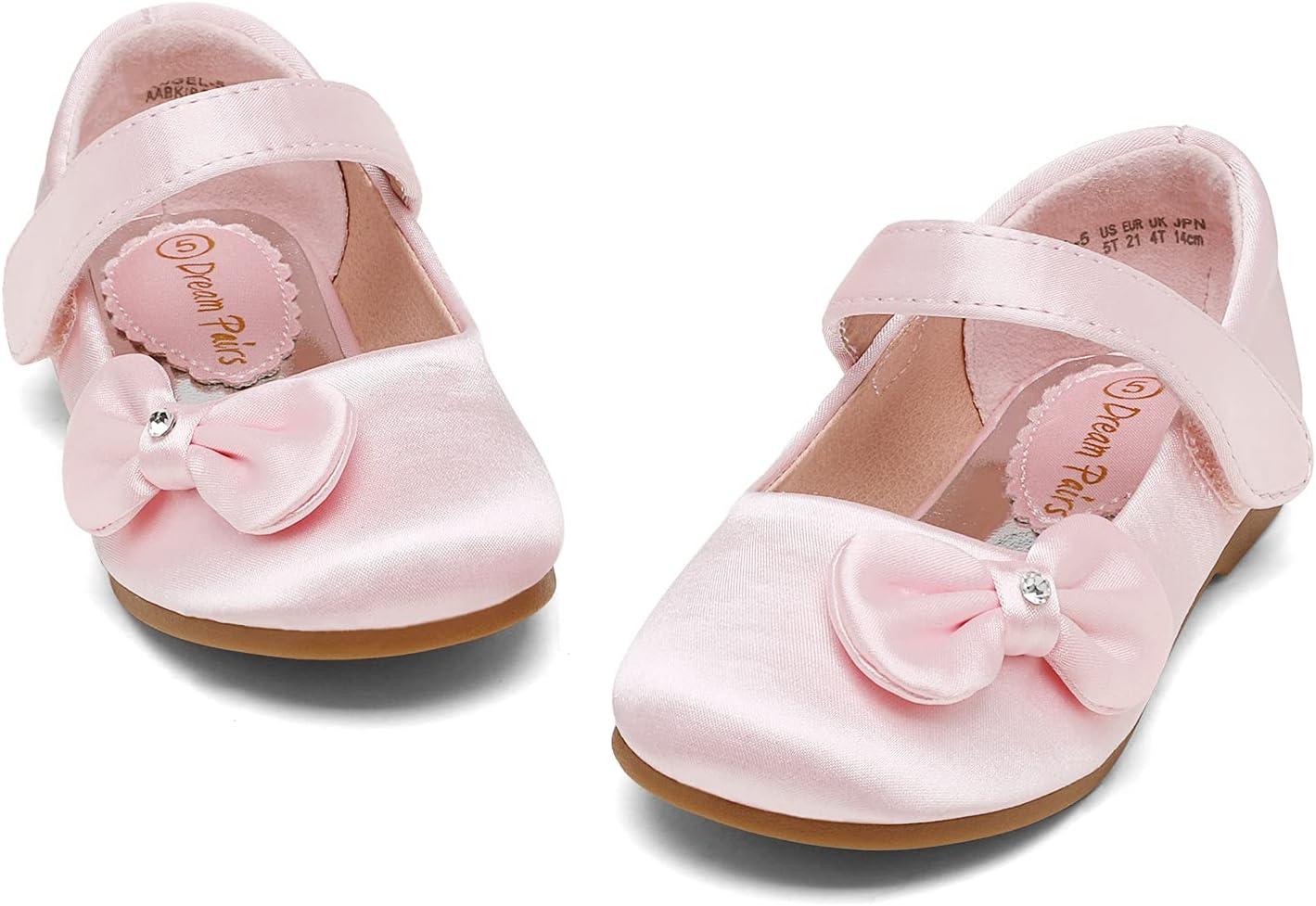 imageDREAM PAIRS Toddler Girls Dress Shoes Mary Jane Flats Girls School Uniform Flats Bow Ballerina ShoesPinkSatin