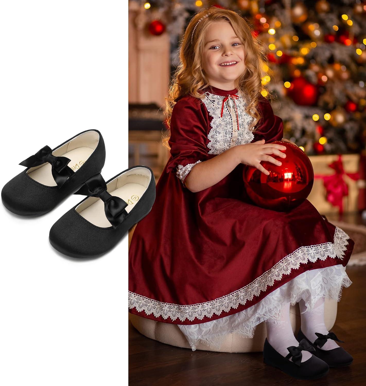 imageDream Pairs Girls Dress Shoes Mary Jane Flower Girl Bow Ballet Flats for Wedding Party ToddlerLittle KidSophia22black