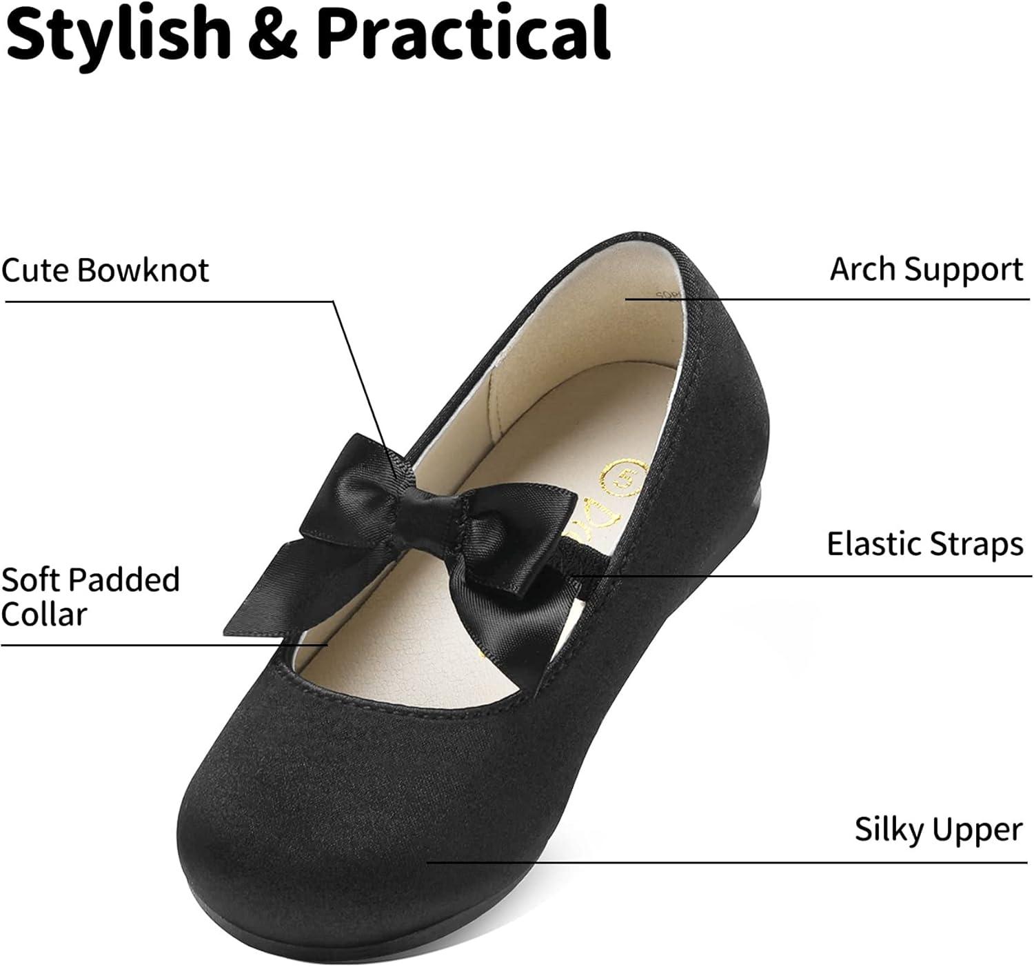 imageDream Pairs Girls Dress Shoes Mary Jane Flower Girl Bow Ballet Flats for Wedding Party ToddlerLittle KidSophia22black