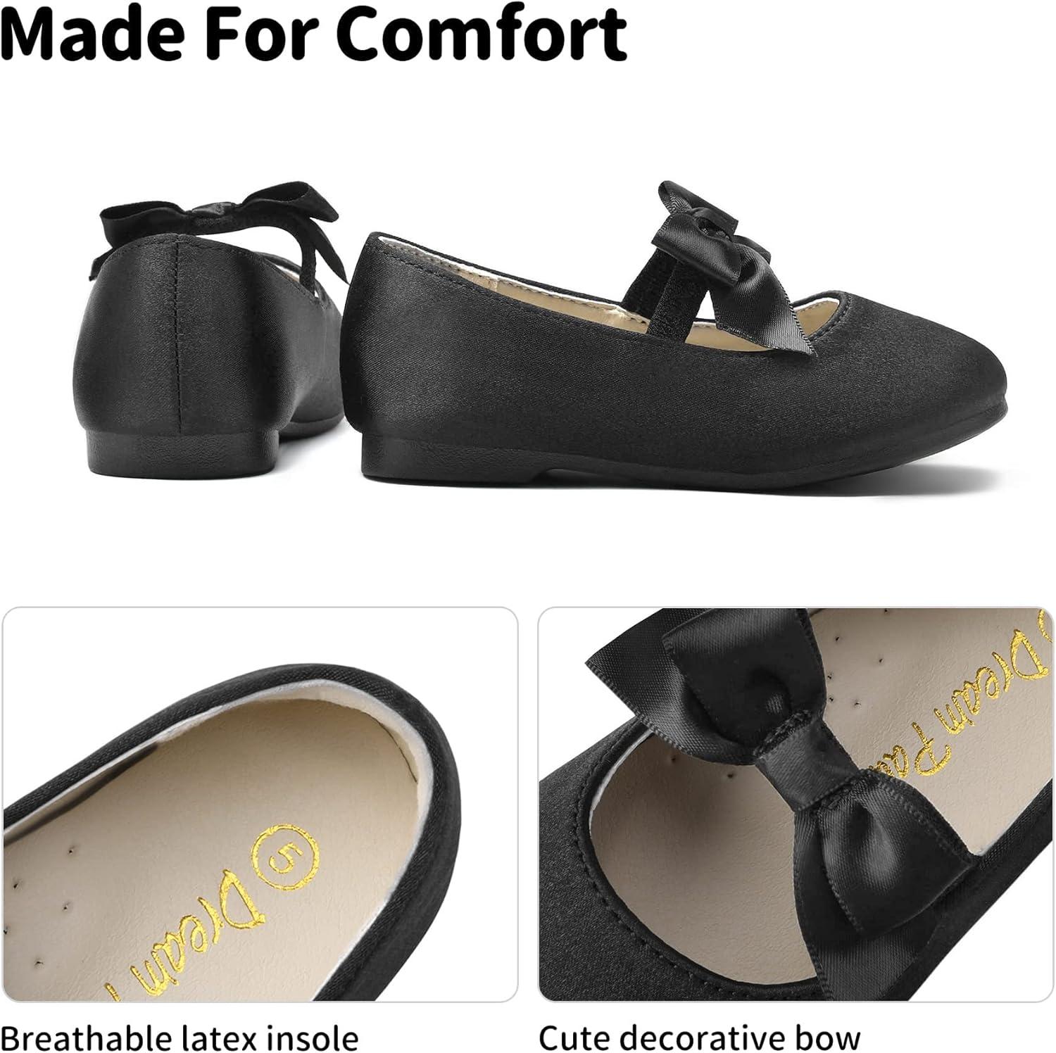 imageDream Pairs Girls Dress Shoes Mary Jane Flower Girl Bow Ballet Flats for Wedding Party ToddlerLittle KidSophia22black