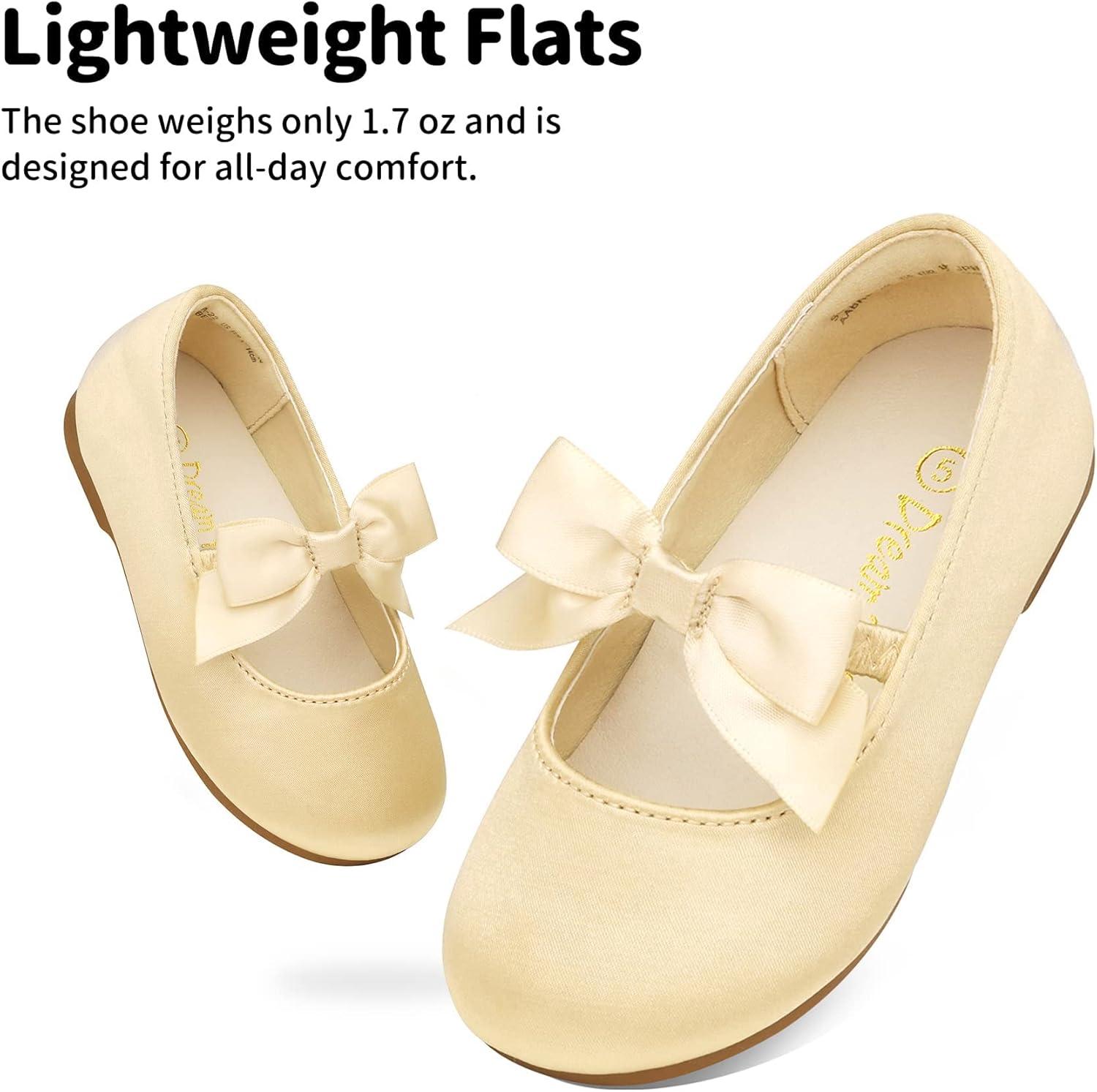 imageDream Pairs Girls Dress Shoes Mary Jane Flower Girl Bow Ballet Flats for Wedding Party ToddlerLittle KidSophia22gold
