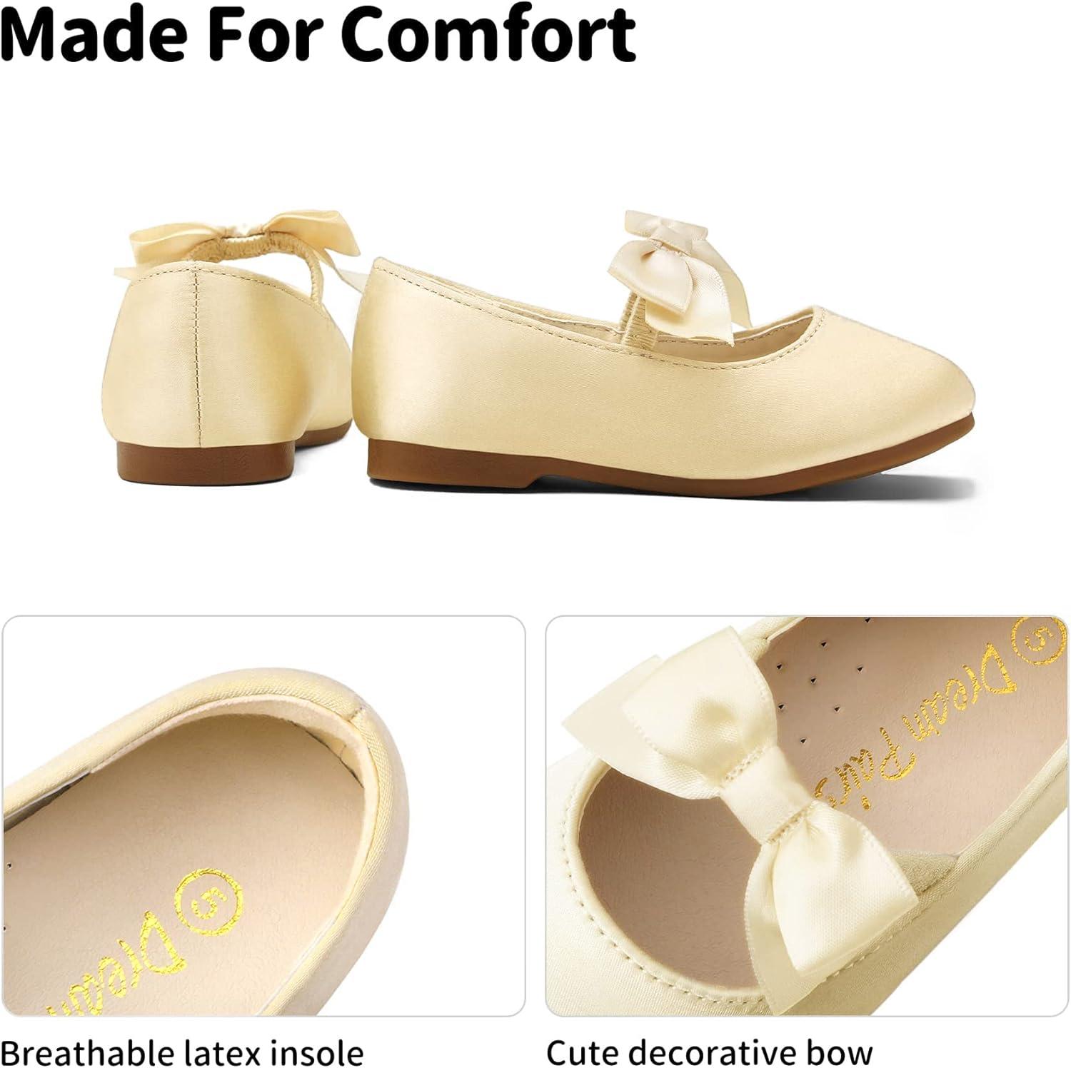 imageDream Pairs Girls Dress Shoes Mary Jane Flower Girl Bow Ballet Flats for Wedding Party ToddlerLittle KidSophia22gold