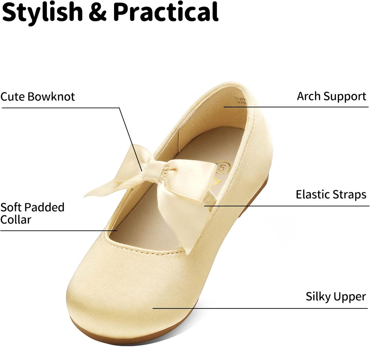 imageDream Pairs Girls Dress Shoes Mary Jane Flower Girl Bow Ballet Flats for Wedding Party ToddlerLittle KidSophia22gold