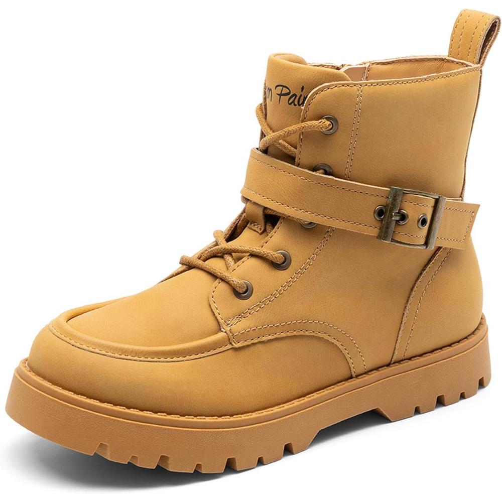 imageDREAM PAIRS Boys Girls Ankle Boots Laceup with Buckle Strap Combat boot for ToddlerLittle KidBig KidsYellow