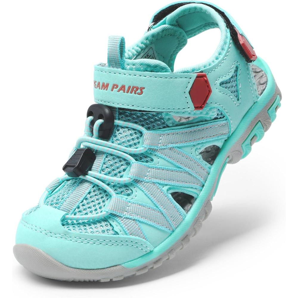 imageDREAM PAIRS Boys Girls ClosedToe Outdoor Summer Sport Sandals for ToddlerLittleBig KidLightGreenCoral