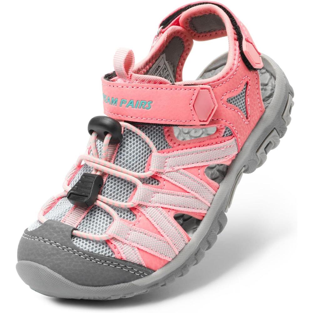 imageDREAM PAIRS Boys Girls ClosedToe Outdoor Summer Sport Sandals for ToddlerLittleBig KidPinkGreyGreen