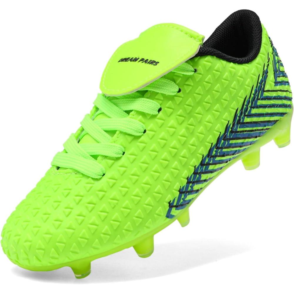 imageDREAM PAIRS Boys Girls Outdoor Soccer Cleats Firm Ground Football Shoes for LittleBig KidNeonGreenBlack