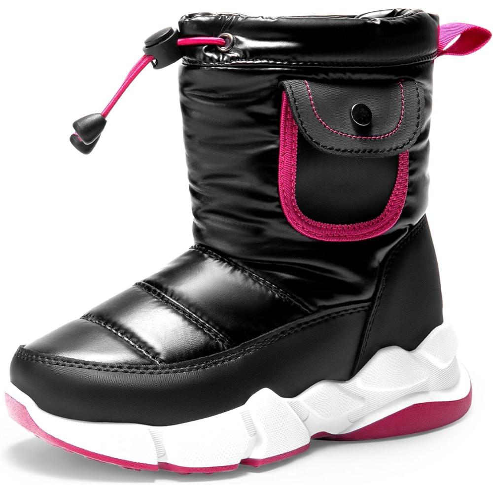 imageDREAM PAIRS Boys Girls Snow Boots Water Resistant NonSlip Mid Calf Lightweight Athletic Outdoor Warm Winter Shoes for LittleBig KidsBlackHot Pink