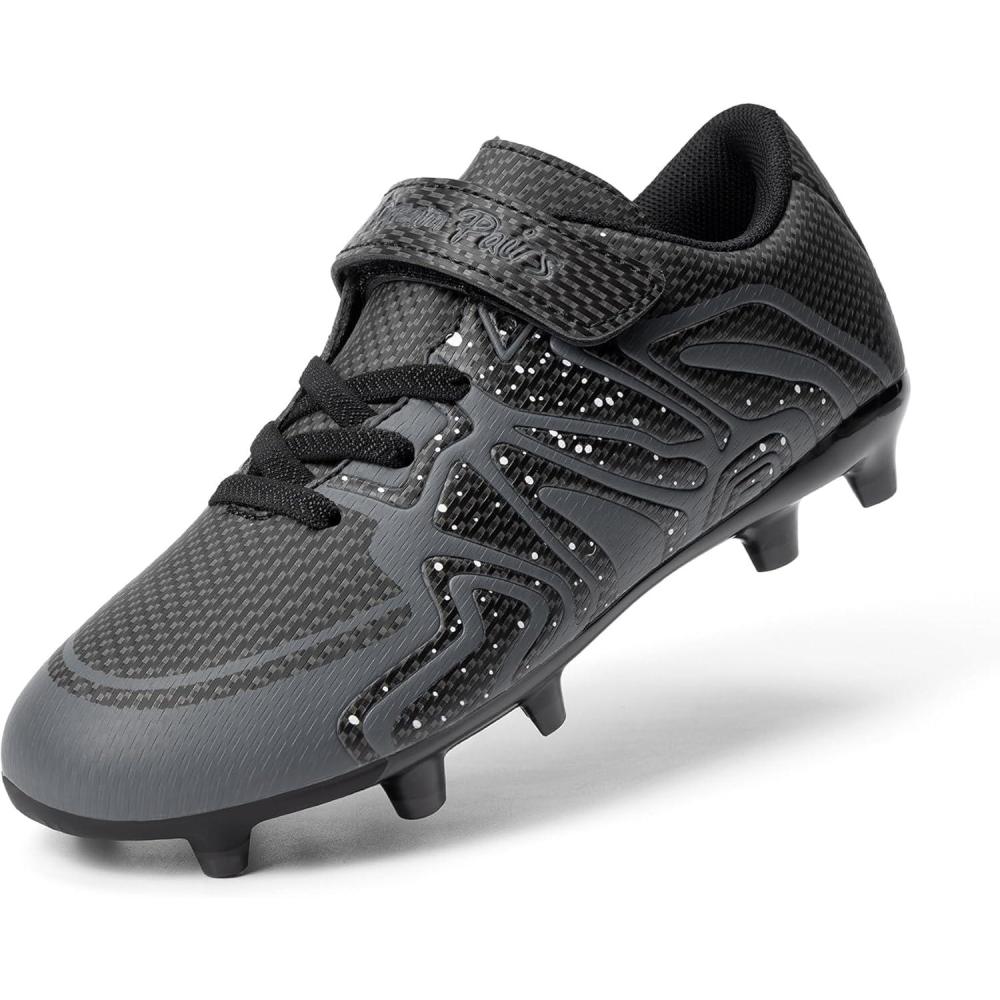 imageDREAM PAIRS Boys Girls Soccer Cleats Kids Youth Multi Ground Outdoor Football Shoes for LittleBig KidBlackDark Grey